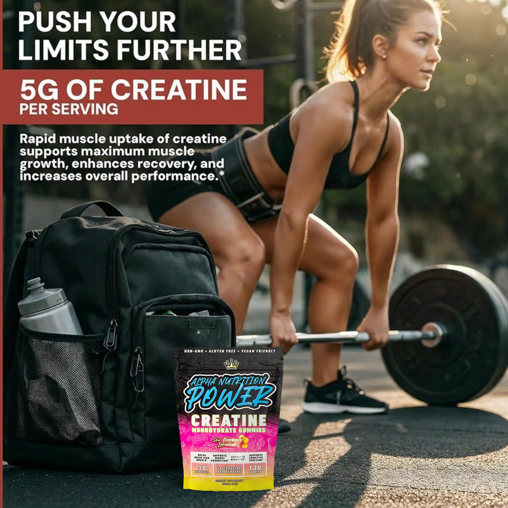 Creatine Monohydrate Gummies 5g - Raspberry Lemonade Flavored Creatine for Women and Men - Supplement for Muscle Gain, Strength, Energy, Cognitive Health, Pre and Post Workout, Recovery, (120 Gummies) Alpha Nutrition Power Au supplements