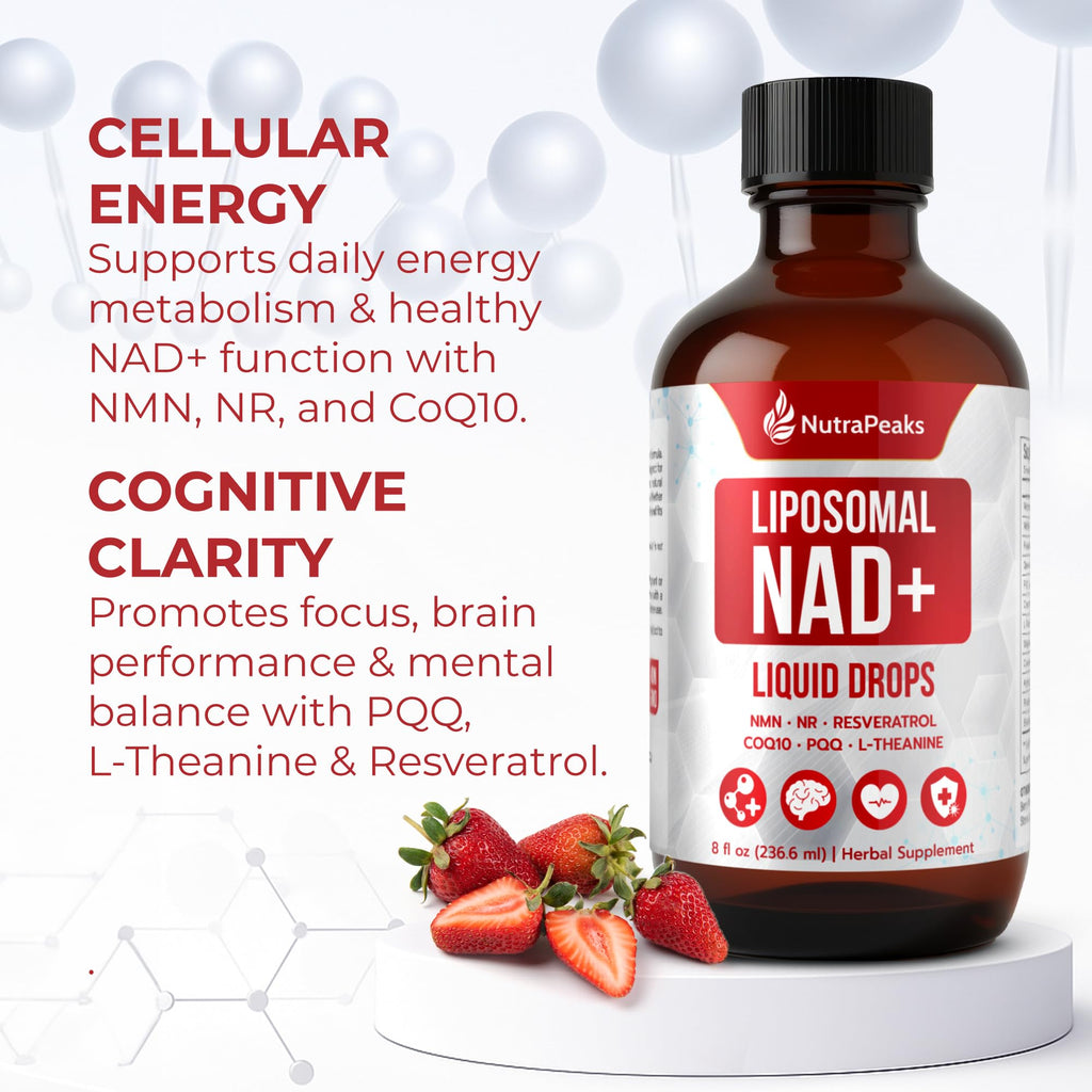 NutraPeaks NAD+ Supplement Liquid - NAD+ Supplement 1000mg, NAD+ Nicotinamide Riboside Resveratrol Supplements with PQQ, NAD+ Berry Flavor Sticks for Anti-Aging, Energy, Focus NutraPeaks Au supplements