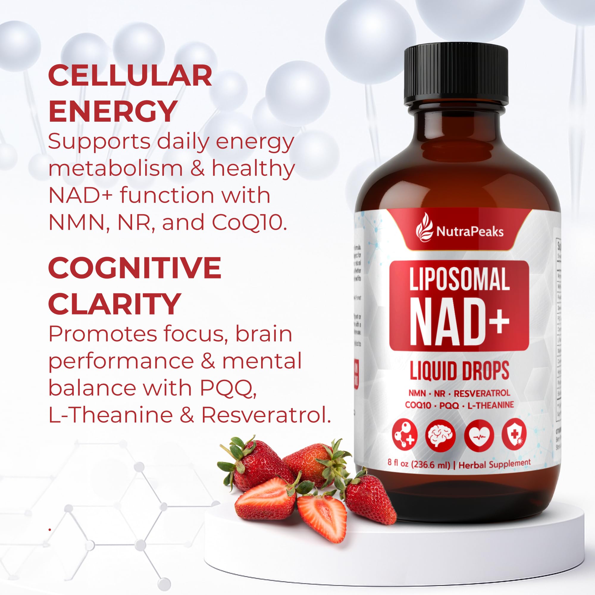 NutraPeaks NAD+ Supplement Liquid - NAD+ Supplement 1000mg, NAD+ Nicotinamide Riboside Resveratrol Supplements with PQQ, NAD+ Berry Flavor Sticks for Anti-Aging, Energy, Focus NutraPeaks Au supplements