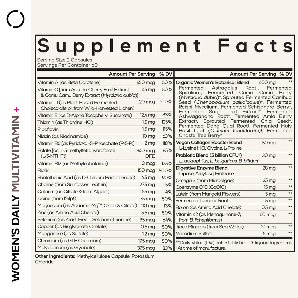 Codeage Women’s Daily Multivitamin, 25+ Vitamins & Minerals, Fermented, Organic Whole Foods, Probiotics Supplement - Vitamin A, B, C, D, E & K, Omega 3, Zinc – Vegan - 120 Capsules Codeage Au supplements