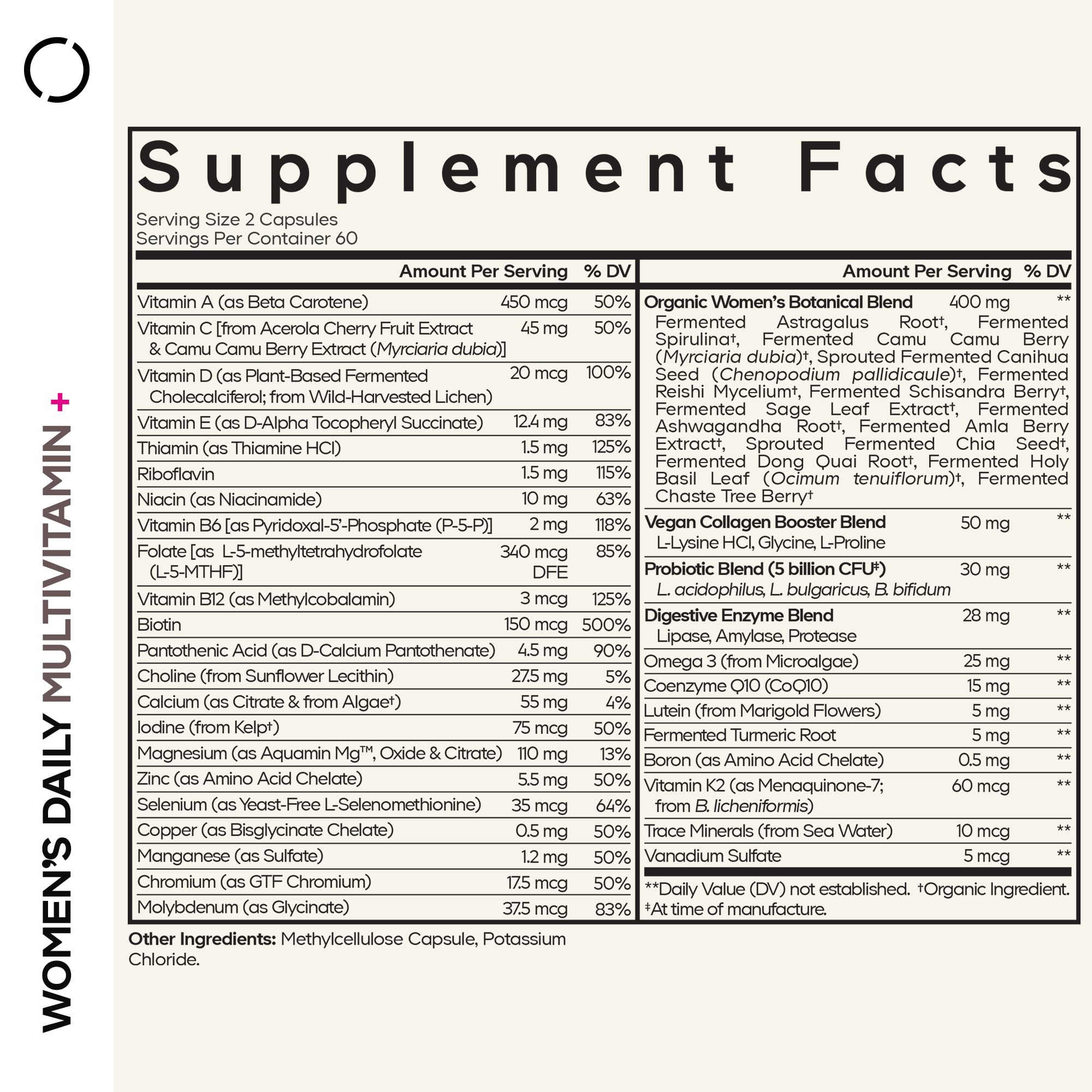 Codeage Women’s Daily Multivitamin, 25+ Vitamins & Minerals, Fermented, Organic Whole Foods, Probiotics Supplement - Vitamin A, B, C, D, E & K, Omega 3, Zinc – Vegan - 120 Capsules Codeage Au supplements