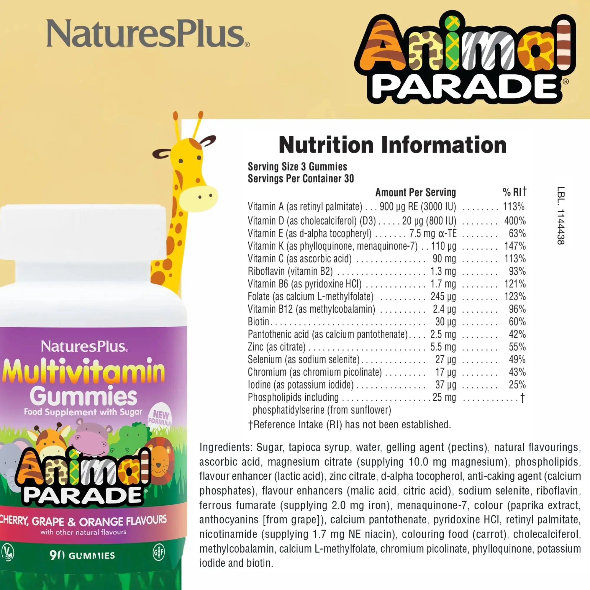 NaturesPlus Animal Parade Multivitamin Children's Gummies - 90 Count - Assorted Cherry, Grape & Orange Flavors NaturesPlus Au supplements