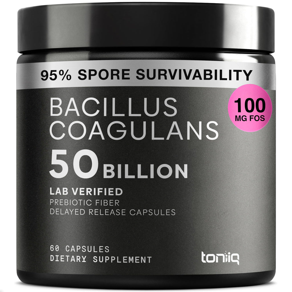 Toniiq Bacillus Coagulans Probiotic Supplement – Ultra High Strength 50 Billion CFU with FOS Prebiotic – Spore-Based Probiotic for Exceptional Stability – Third-Party Tested – 60 Capsules Toniiq Au supplements