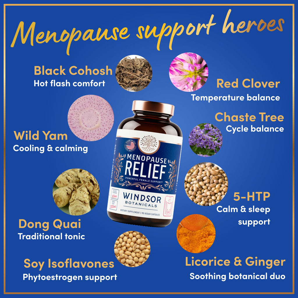 Menopause Supplements for Women - 5-HTP, Dong Quai, Black Cohosh for Menopause Hot Flashes, Night Sweats Relief Support - Womens Pre Meno Premenopausal Perimenopause Supplement - 90 Caps WINDSOR BOTANICALS Au supplements