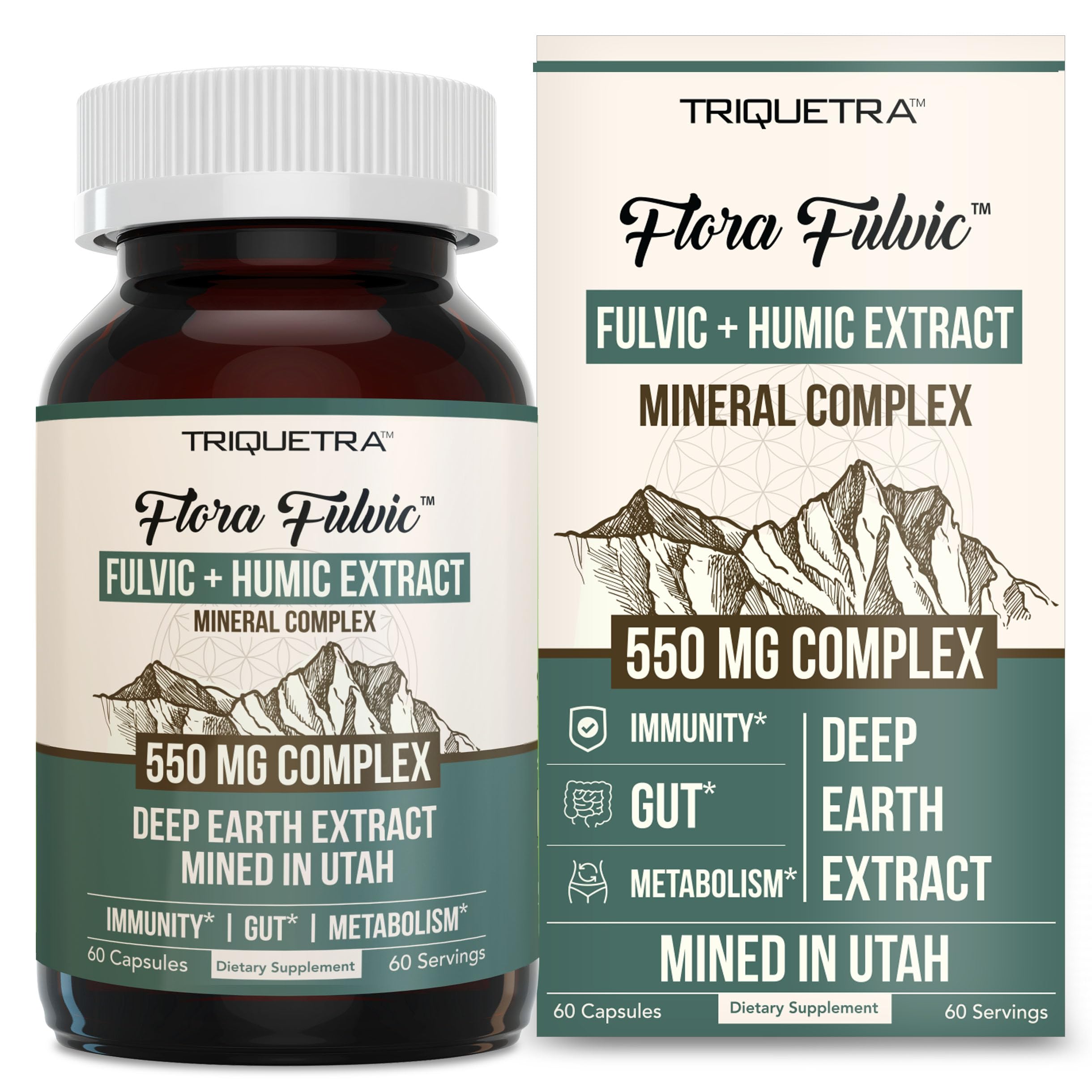 Flora Fulvic | Fulvic Acid + Humic Acid Complex – 550 mg |Mined in Utah, Prehistoric Deep Earth Extract | Immunity, Gut, Digestion – Natural Trace Mineral Complex