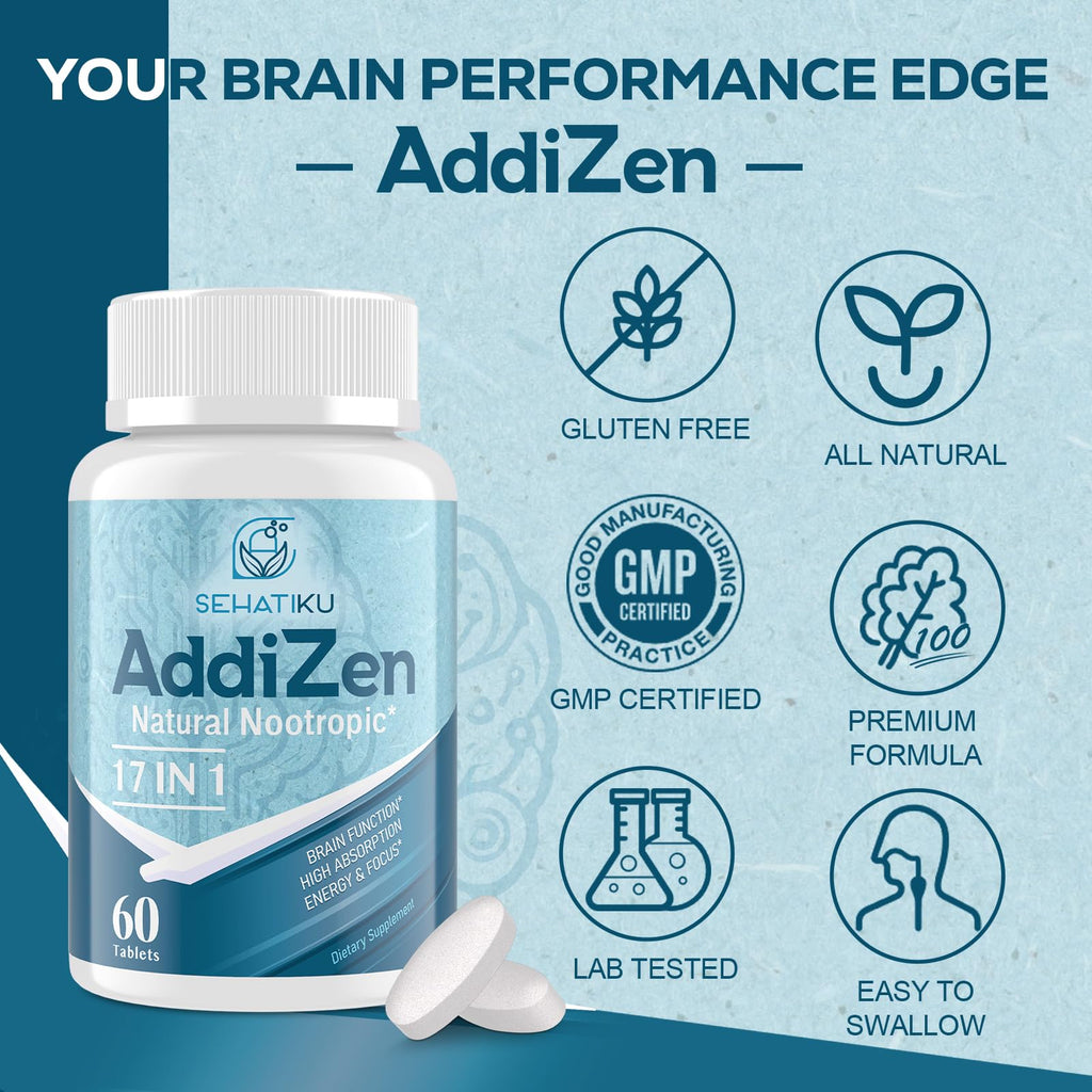 17-in-1 Brain Supplement for Memory and Focus | Natural Nootropics Brain Supplement for Brain Cognition, Energy | High Absorption | L-Theanine, Phytonutrient Blend and Vitamins B6, B12 | 60 Tablets SehatiKu Au supplements