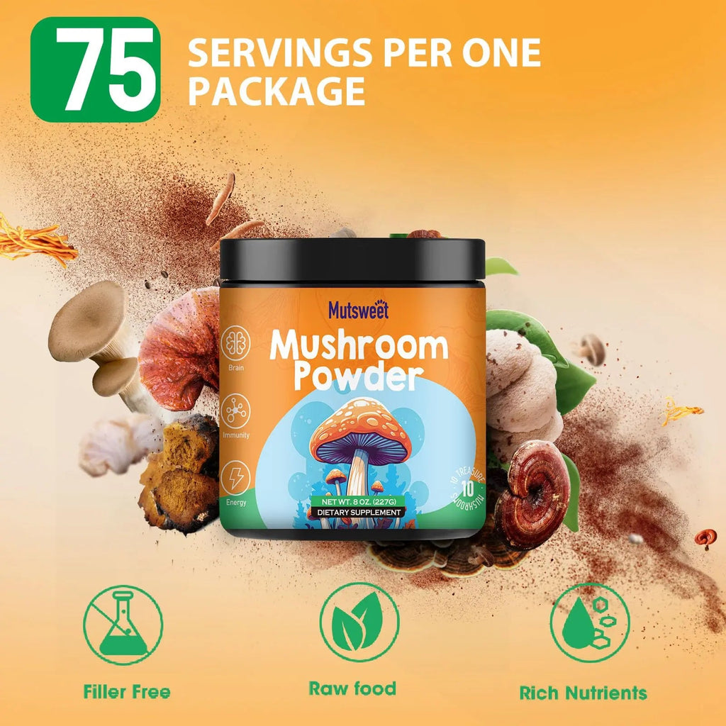 Mushroom Powder Blend (75 Servings), Ten Mushroom Supplement with Lions Mane Mutsweet Au supplements