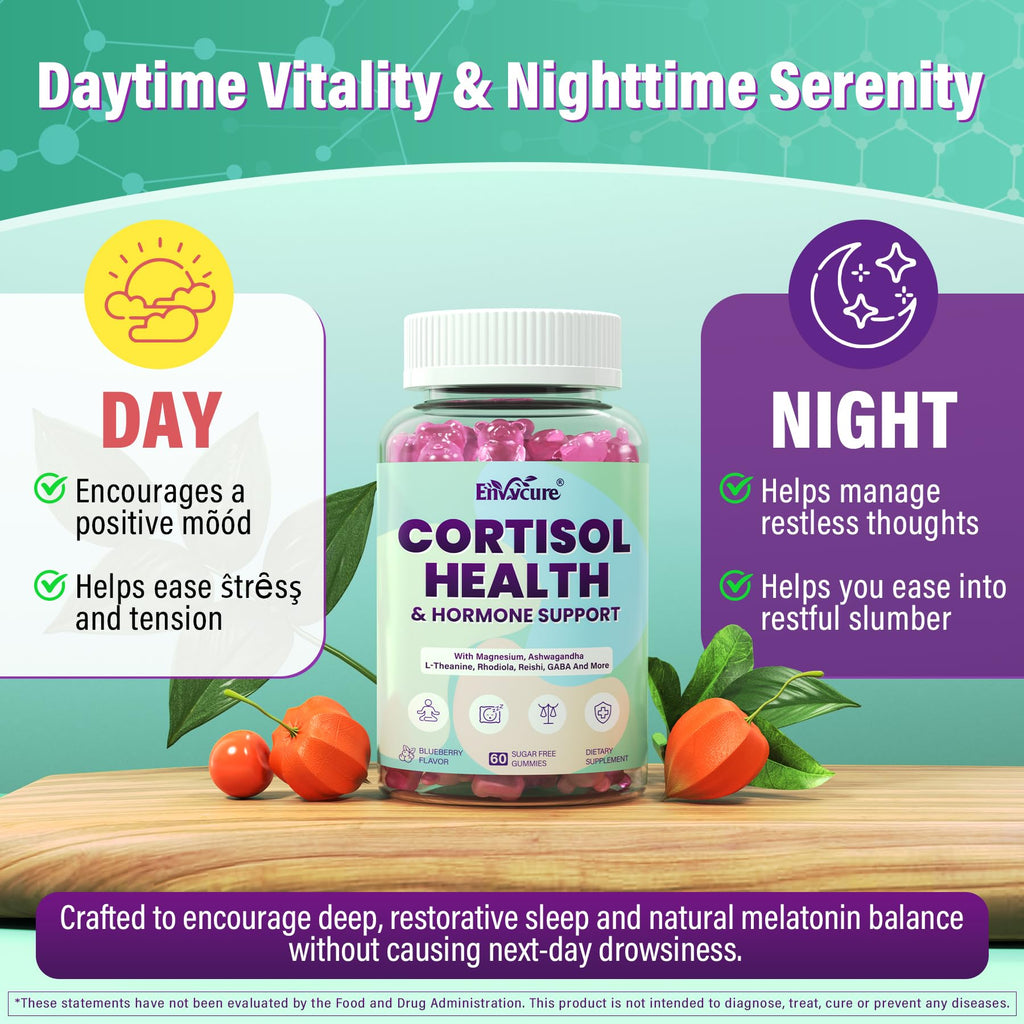 Cortisol Supplements for Women & Men, Cortisol Reducer Gummies w/ Magnesium, Ashwagandha, L-Theanine, Rhodiola, Reishi, 24 IN 1 Cortisol Detox Manager for Calm Mood, Focus & Relaxation,Vegan, 120 Cts EnvyCure Au supplements