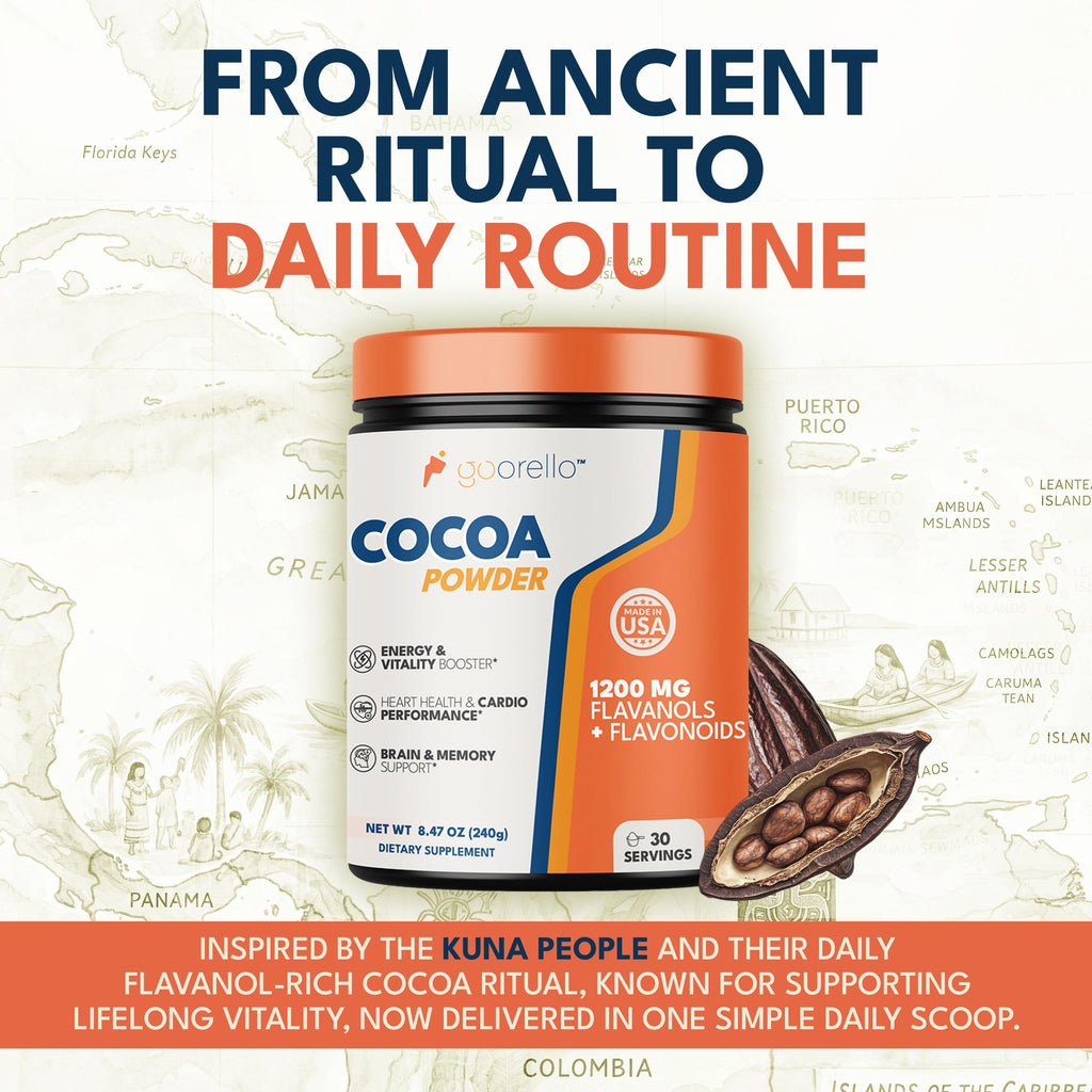 goorello High Flavanol Cocoa Powder Supplement, 1200mg Cocoa Flavanols & Flavonoids, 30 Servings for Support Heart Health,