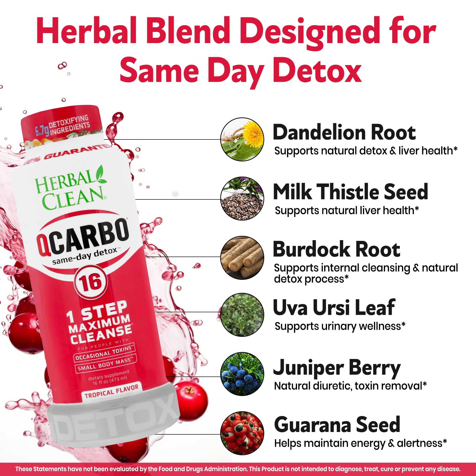 Herbal Clean Qcarbo16 Same-Day Detox Cleanse Drink (16 fl oz) - Tropical Flavor Full Body Cleanse* Detox Drink for Moderate Toxin Level*