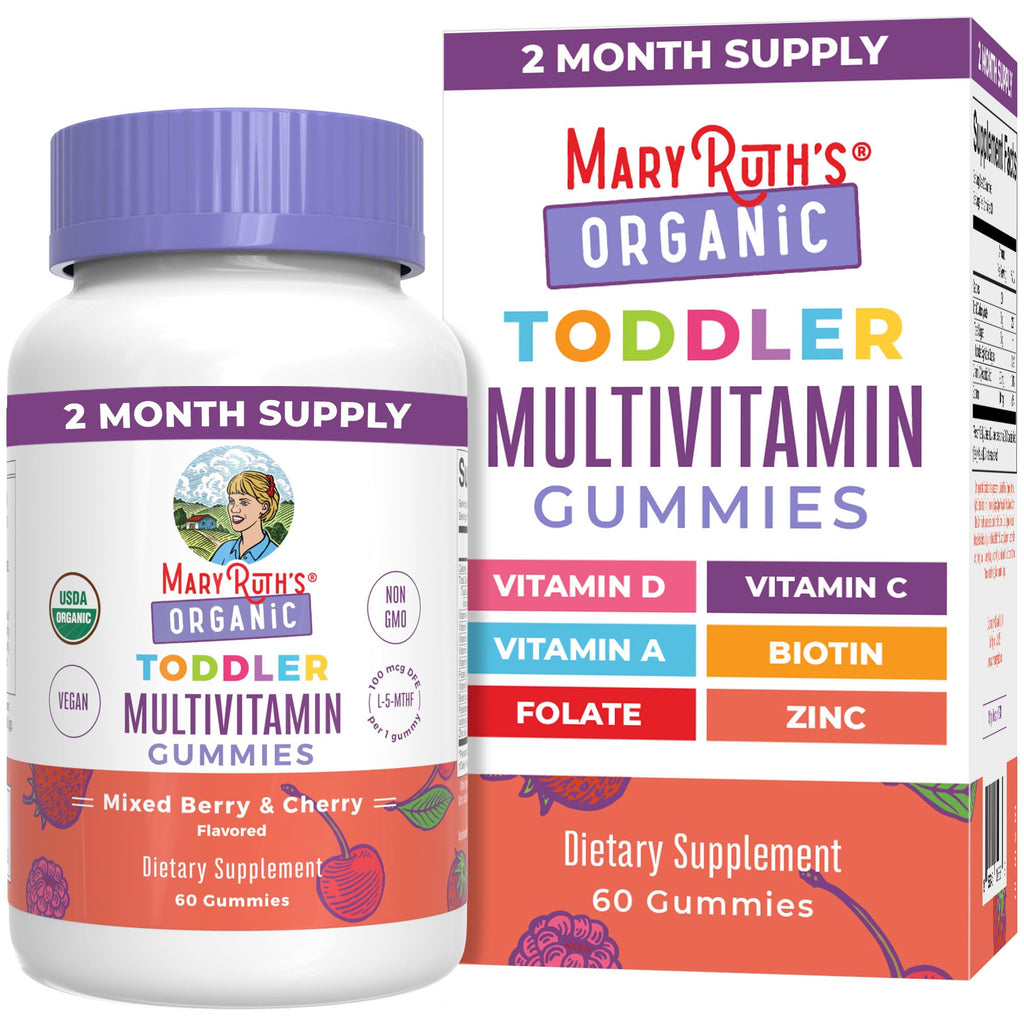 MARYRUTH'S Organic Toddler Multivitamin Gummies | Ages 4+ | Vitamin A, C, D, E, B6, B12, Biotin, Iodine, Zinc | Immunity | Bone & Teeth Health