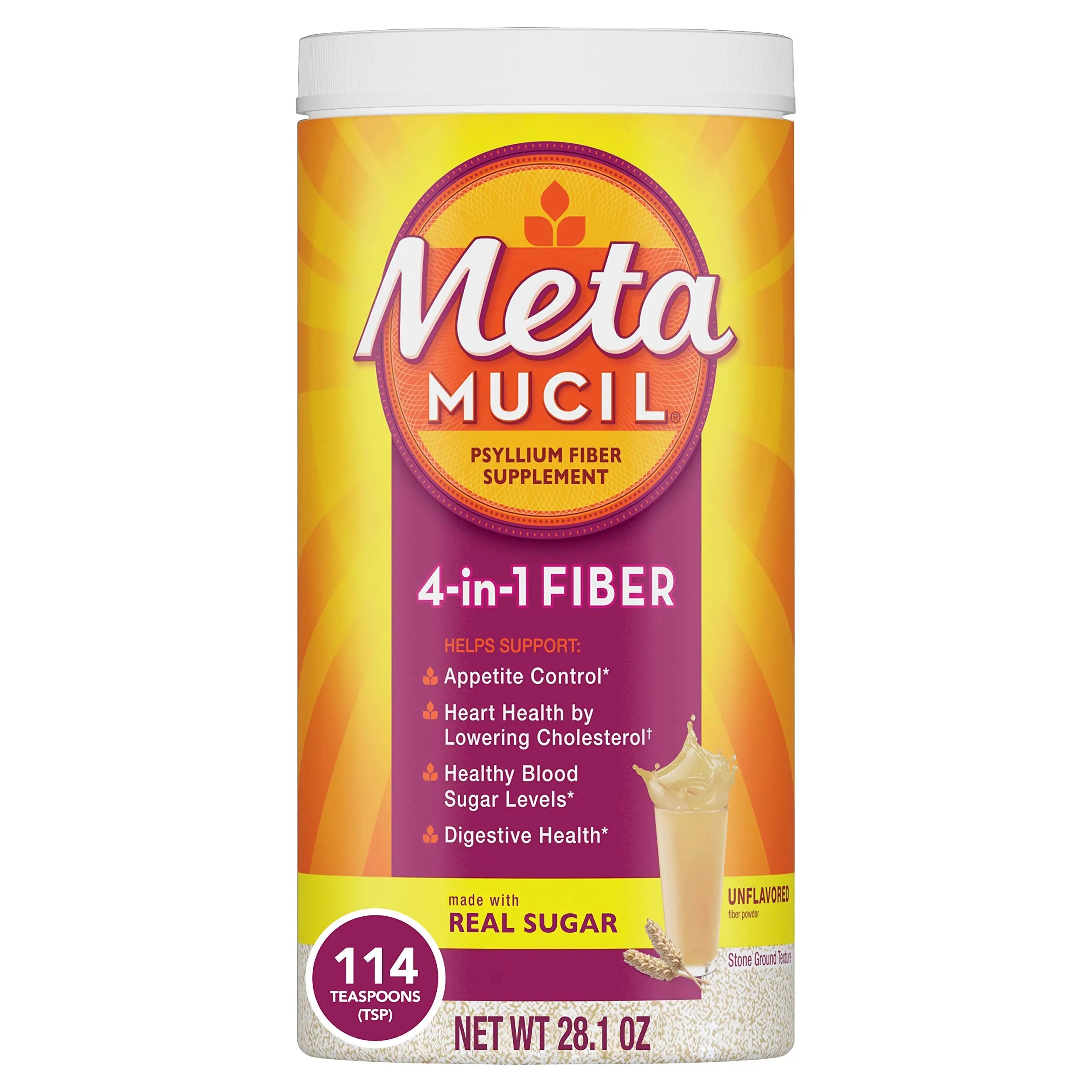 Metamucil, Daily Psyllium Husk Powder Supplement with Real Sugar, 4-in-1 Fiber Metamucil Au supplements