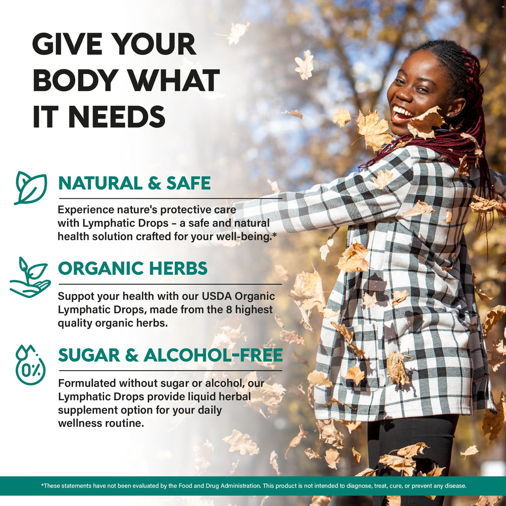 USDA Organic Lymphatic Drainage Supplement - Echinacea | Elderberry | Dandelion | Rosehip | Cleavers | Calendula | Burdock - Made in USA - Lymph System Drops