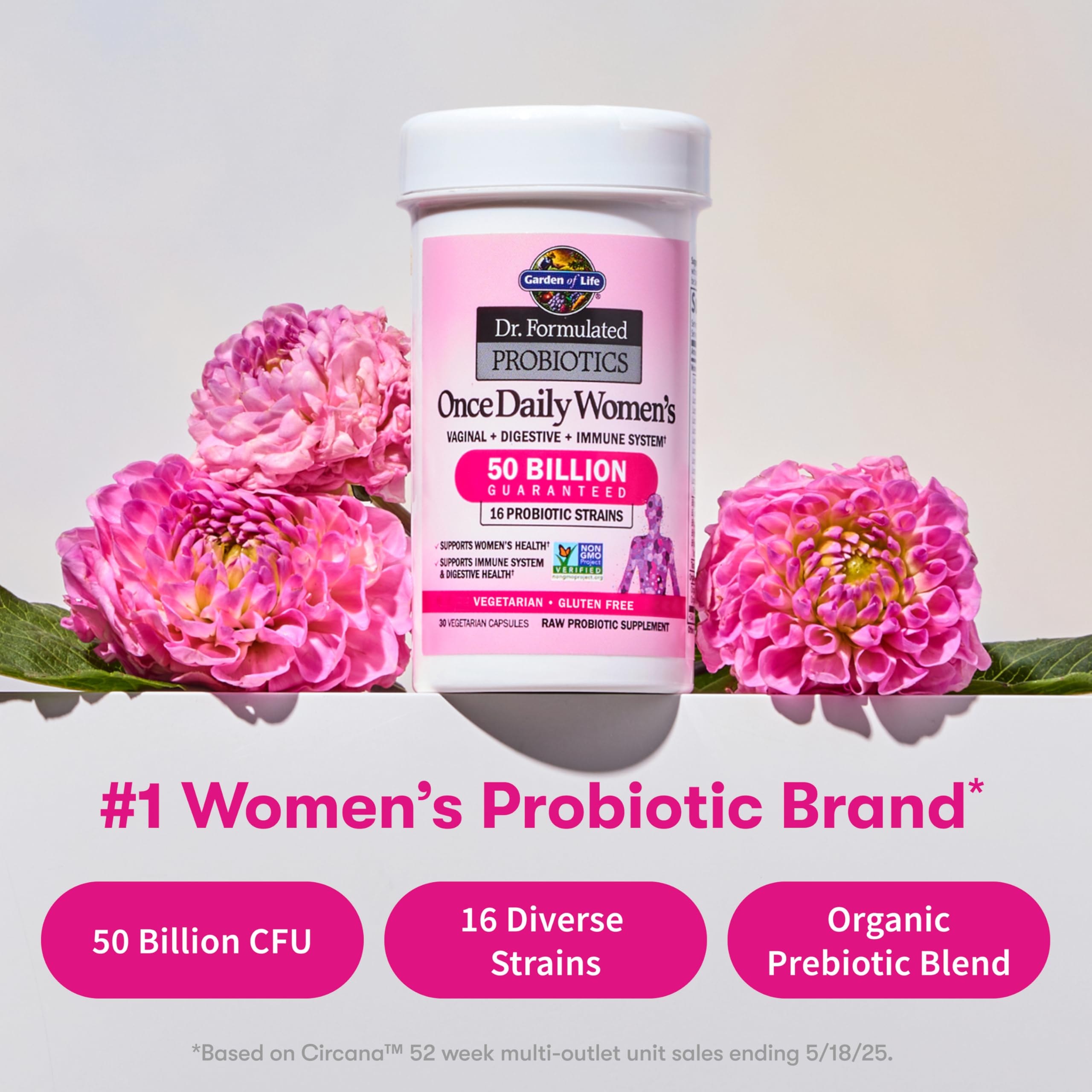 Garden of Life Once Daily Dr. Formulated Probiotics for Women 50 Billion CFU 16 Probiotic Strains with Organic Prebiotics for Digestive, Vaginal & Immune Health