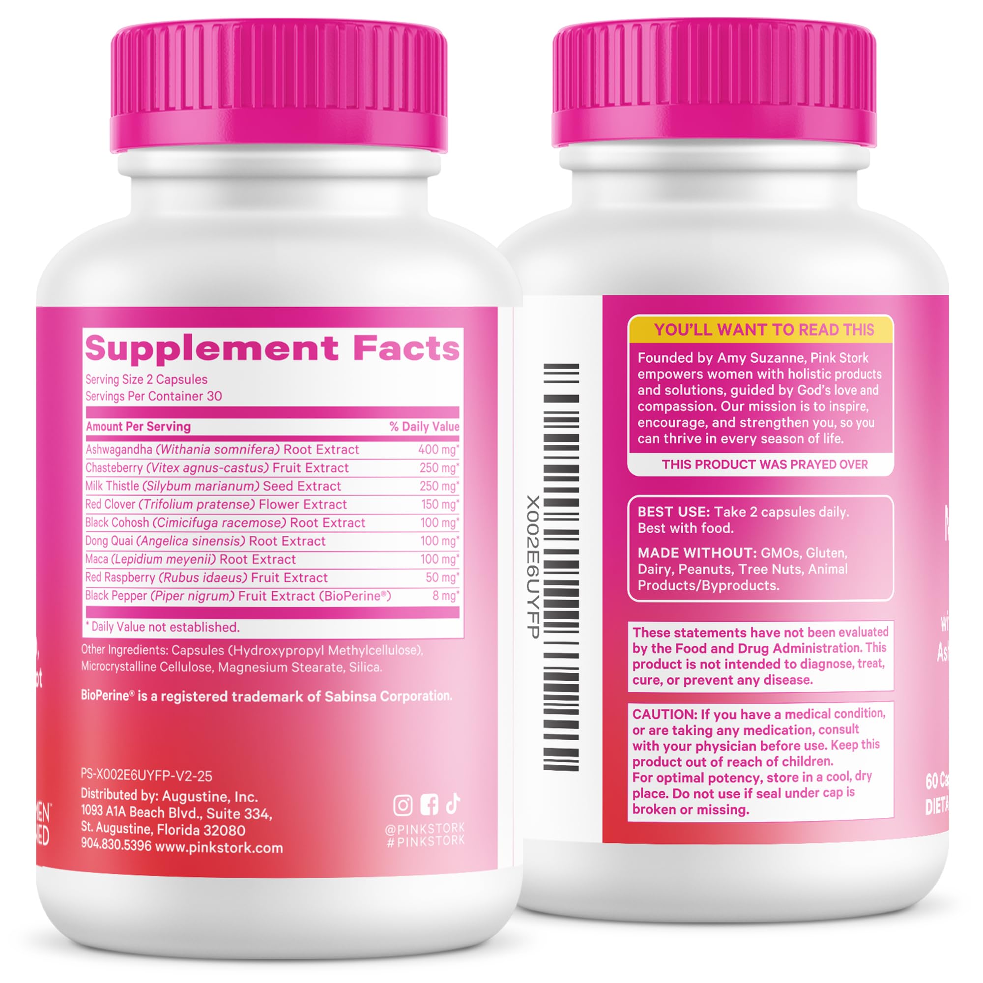 Pink Stork Menopause Support for Women - Hot Flash, Mood, Sleep, Weight, Cortisol & Hormonal Balance - Vegan, Estrogen-Free Perimenopause Relief - Ashwagandha, Maca - 60 Capsules Pink Stork Au supplements
