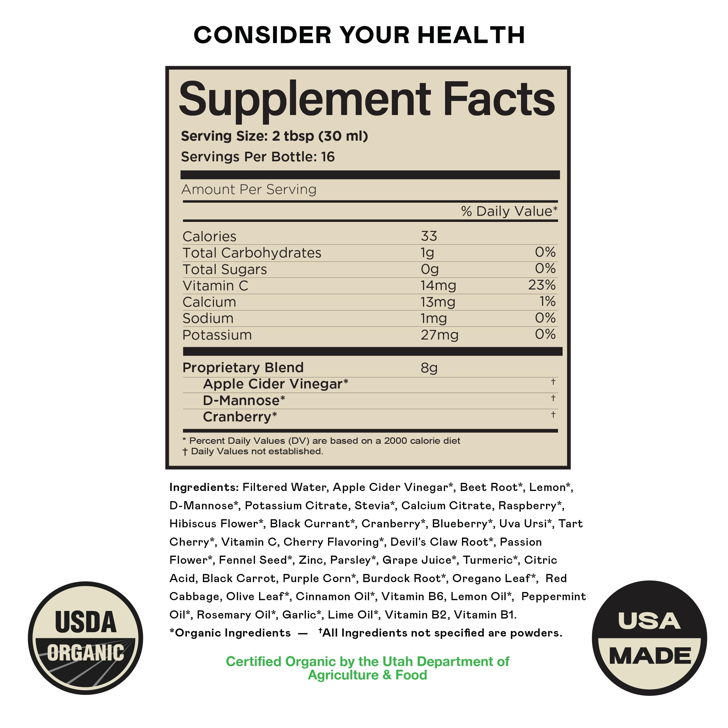 Complete Natural Urinary Tract Complete 8oz - Liquid Supplement for Urinary Tract Health with Organic Cranberry, D-Mannose, Beet Root, Fennel Seed, and Turmeric Complete Natural Products Au supplements