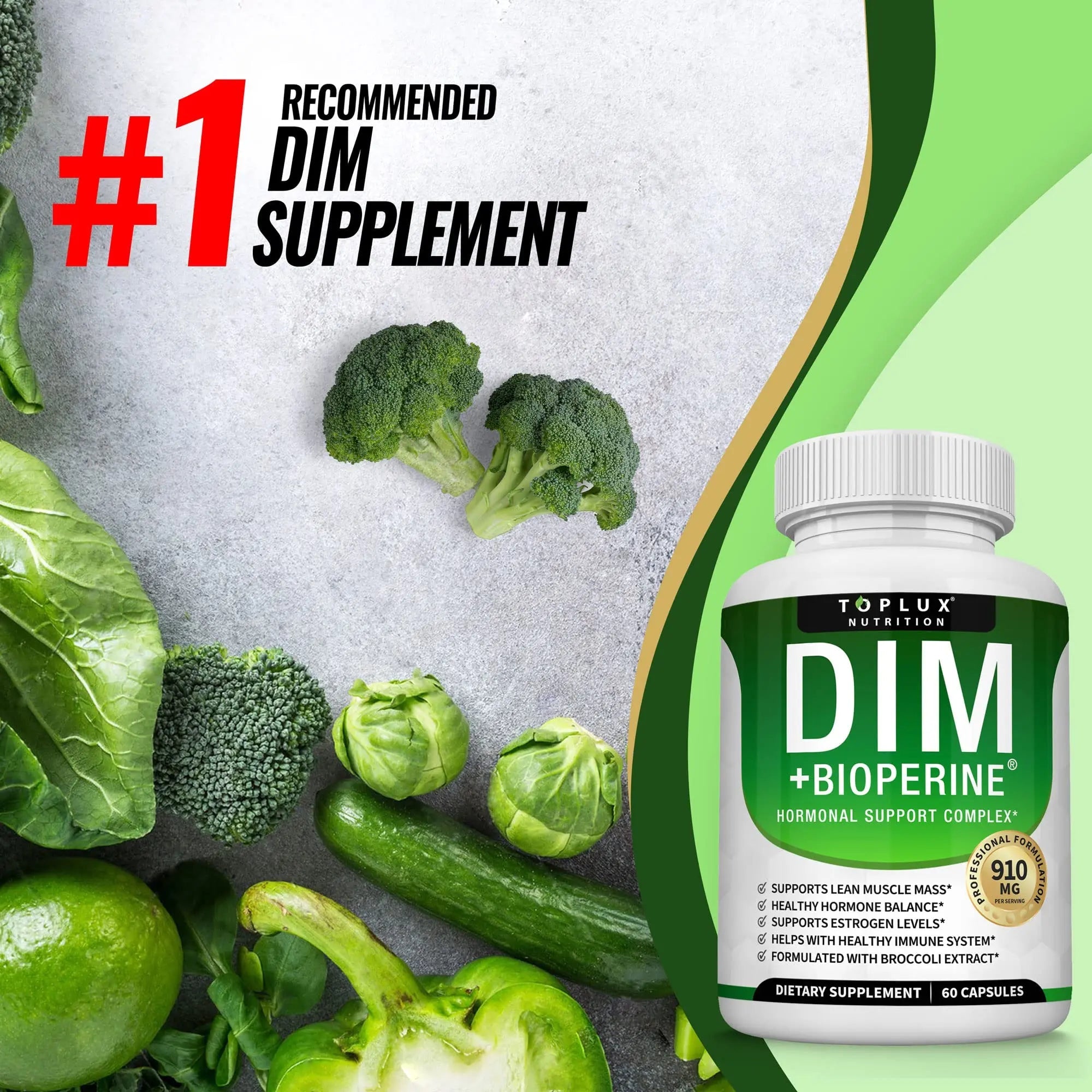 Dim Supplement 910 mg Plus BioPerine Complex - Diindolylmethane to Support Hormone Balance Toplux Au supplements