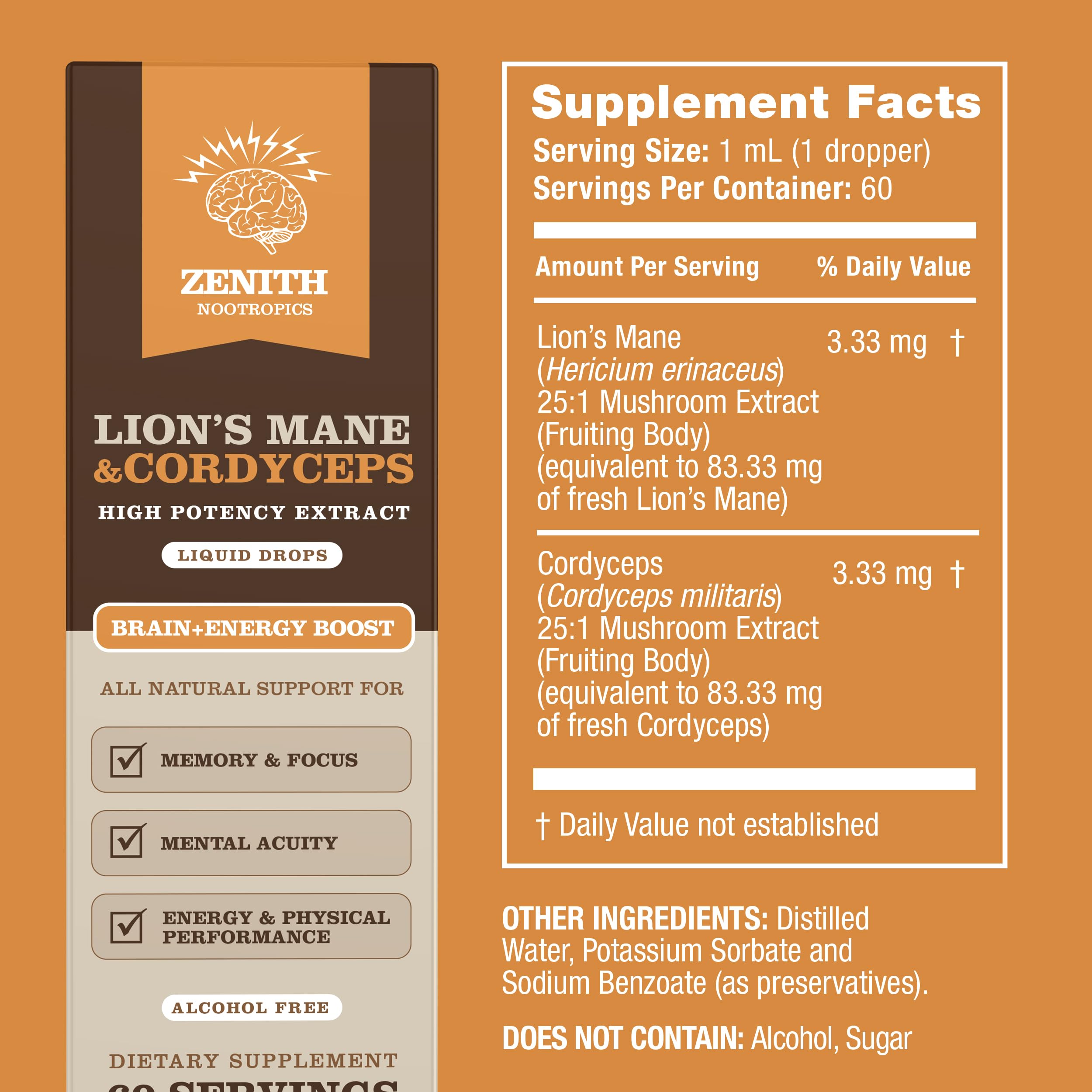 Zenith Nootropics Lion’s Mane & Cordyceps Supplement – Brain & Energy Support – Focus, Memory, Clarity, Immunity – Vegan, Alcohol-Free Tincture – Up-to 2-Month Supply, 2 fl oz Zenith Nootropics Au supplements