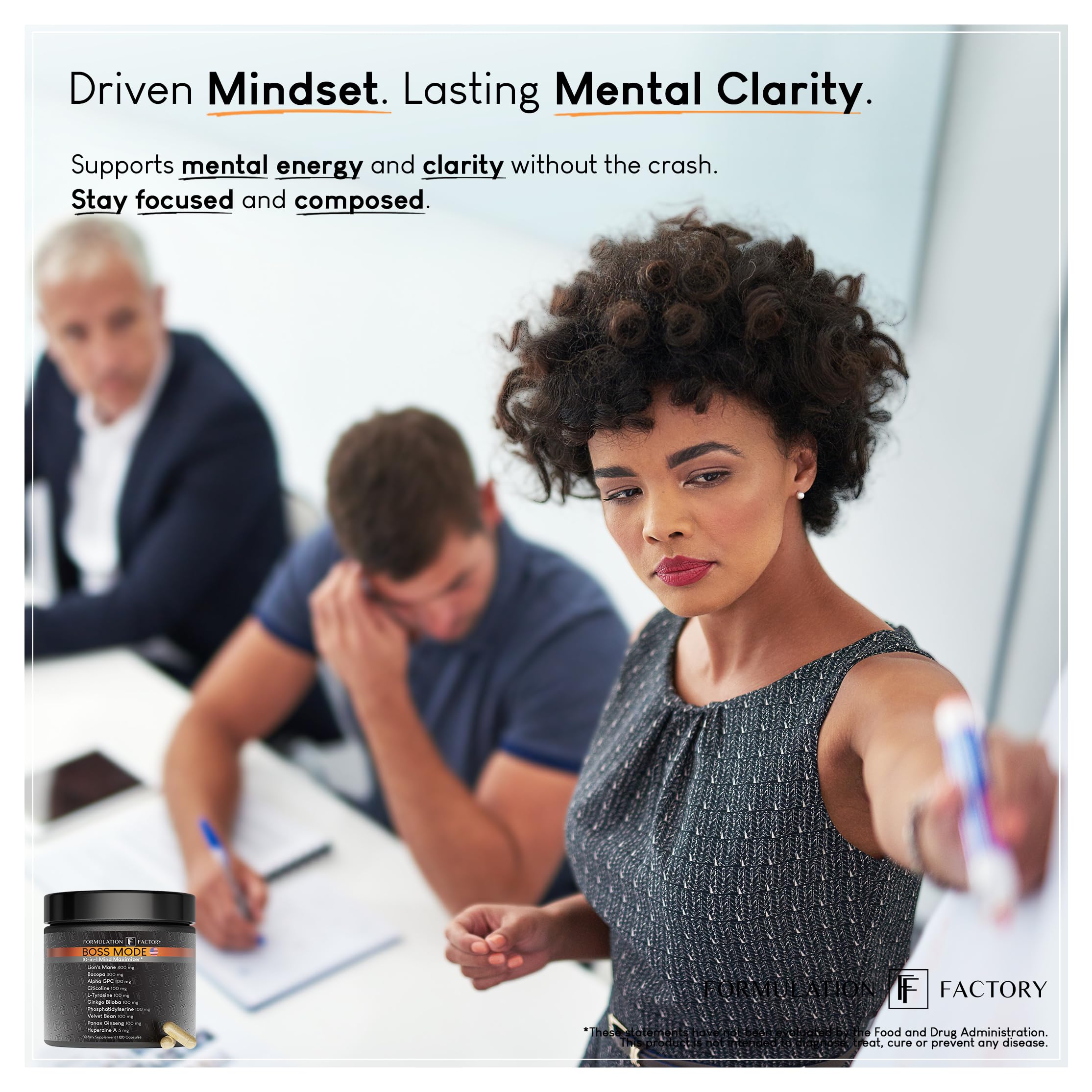 Formulation Factory Nootropic Brain Supplement - Boss Mode Focus & Memory Complex with Lion's Mane, Alpha GPC & Bacopa - Cognitive Support - 120 Capsules, 2 Month Supply Formulation Factory Au supplements