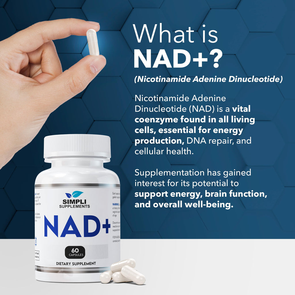 NAD Supplement for Anti-Aging and Cell Regeneration | NAD Booster 500mg Per Serving | NMN Supplement Alternative | Similar to Nicotinamide Riboside | 120 Capsules (2 Month Supply) Simpli Supplements Au supplements
