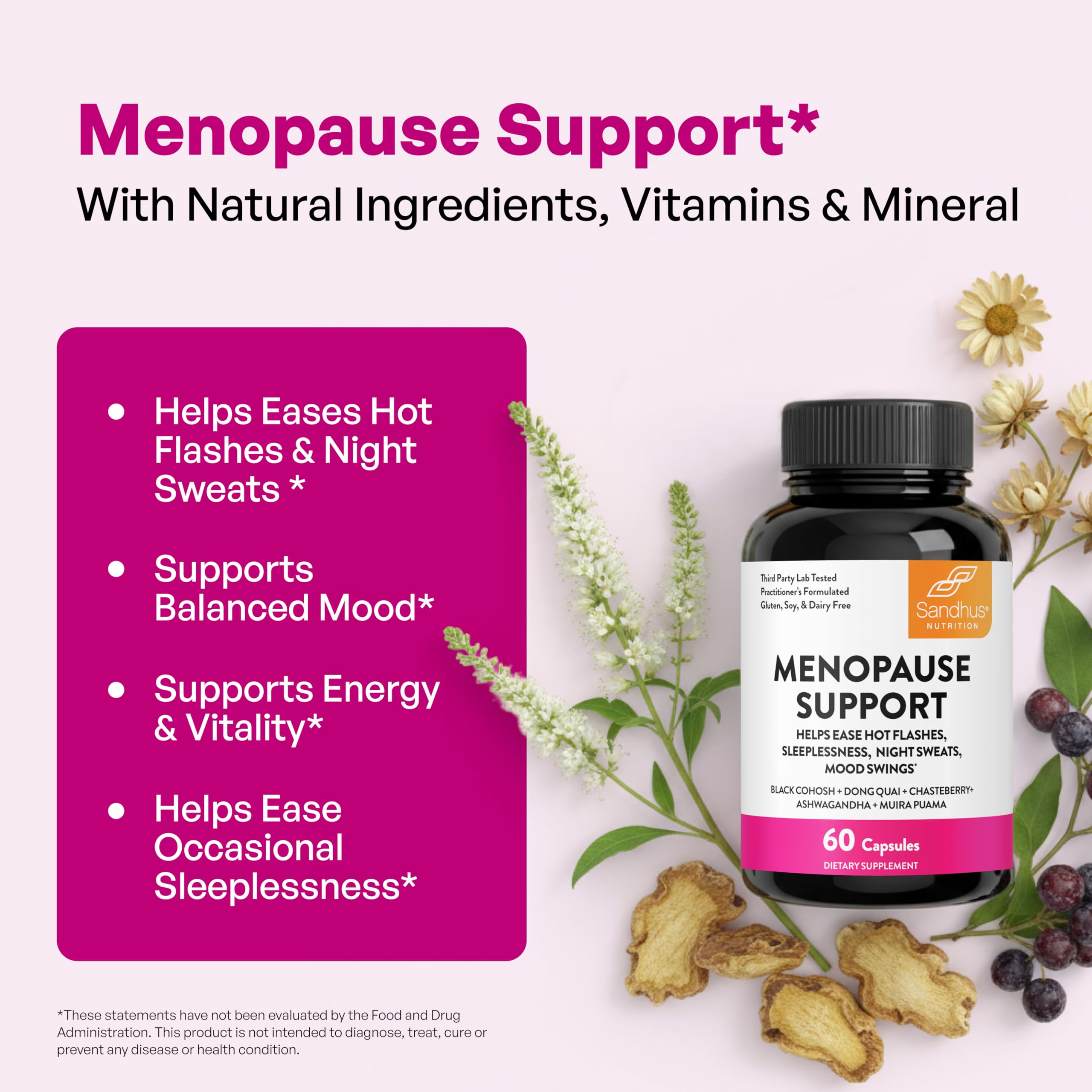 Complete Menopause Support Supplement For Women | With Ashwagandha, Black Cohosh, Dong Quai & Muira Puama | Helps Easing Hot Flashes, Night Sweats, Mood Swings, Hormone Balance & Harmony | 60 Capsules Sandhu's Au supplements