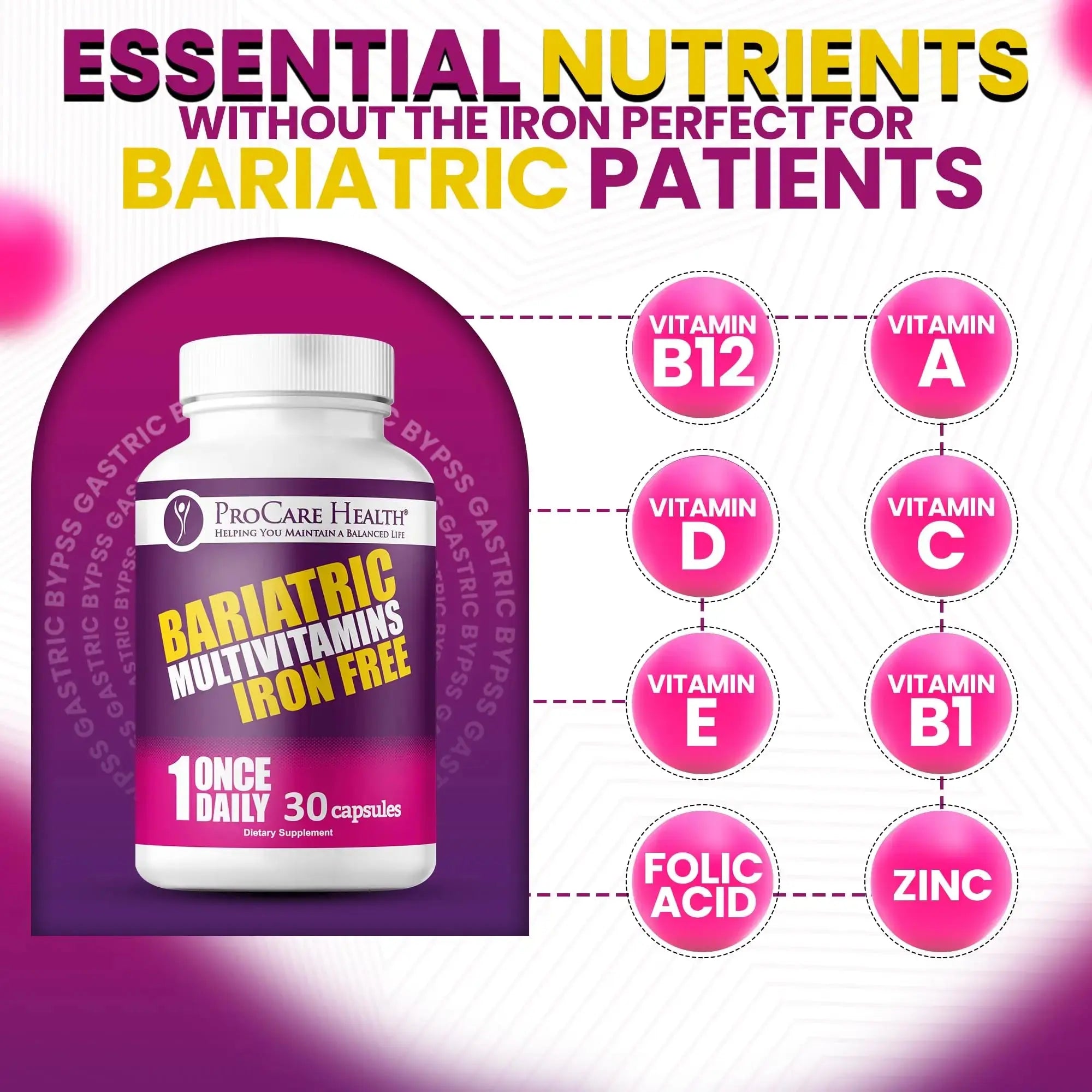 Procare Health Bariatric Multivitamin with Iron Free (30 Fast Dissolving Veggie Capsule) - Bariatric Vitamins for Gastric Sleeve & Gastric Bypass ProCare Health Au supplements