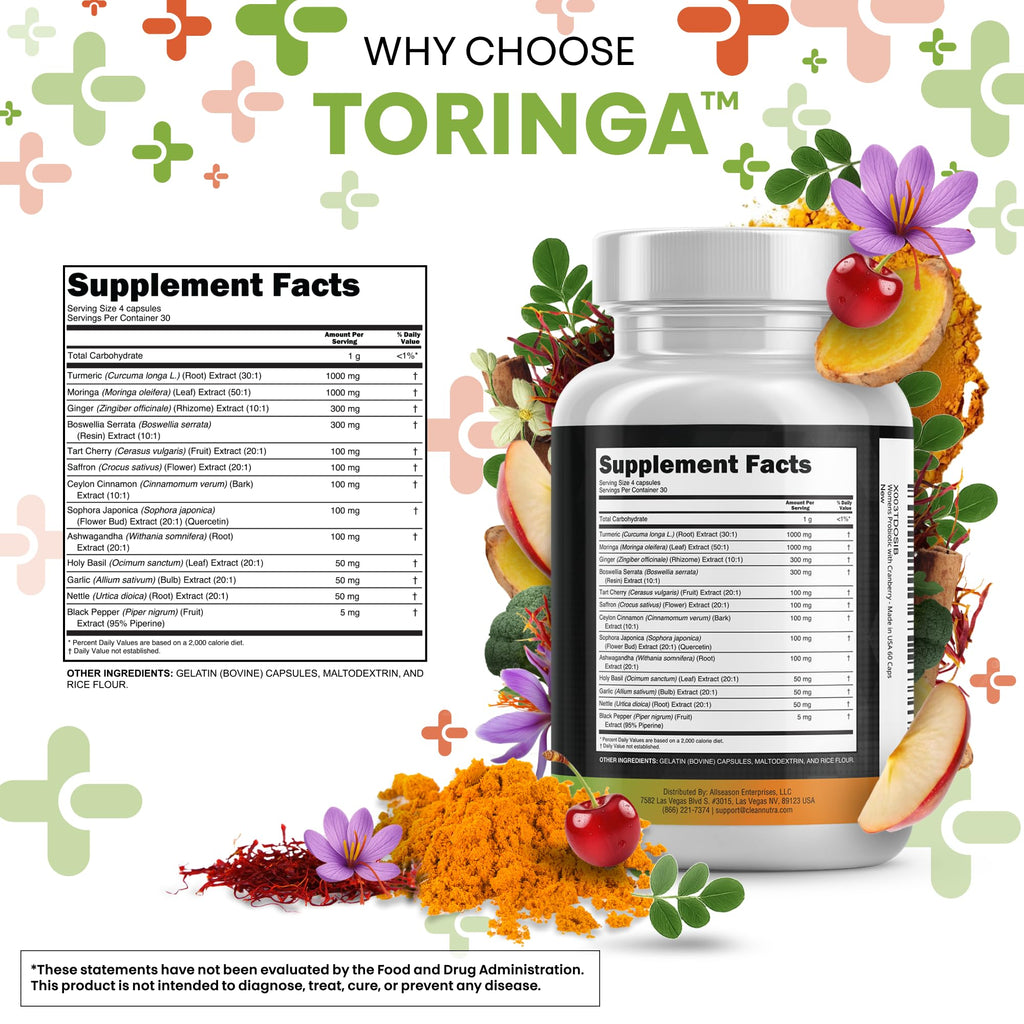Clean Nutraceuticals Turmeric Moringa Supplement | Ginger Boswellia Saffron - Supplement for Women and Men with Ceylon Cinnamon