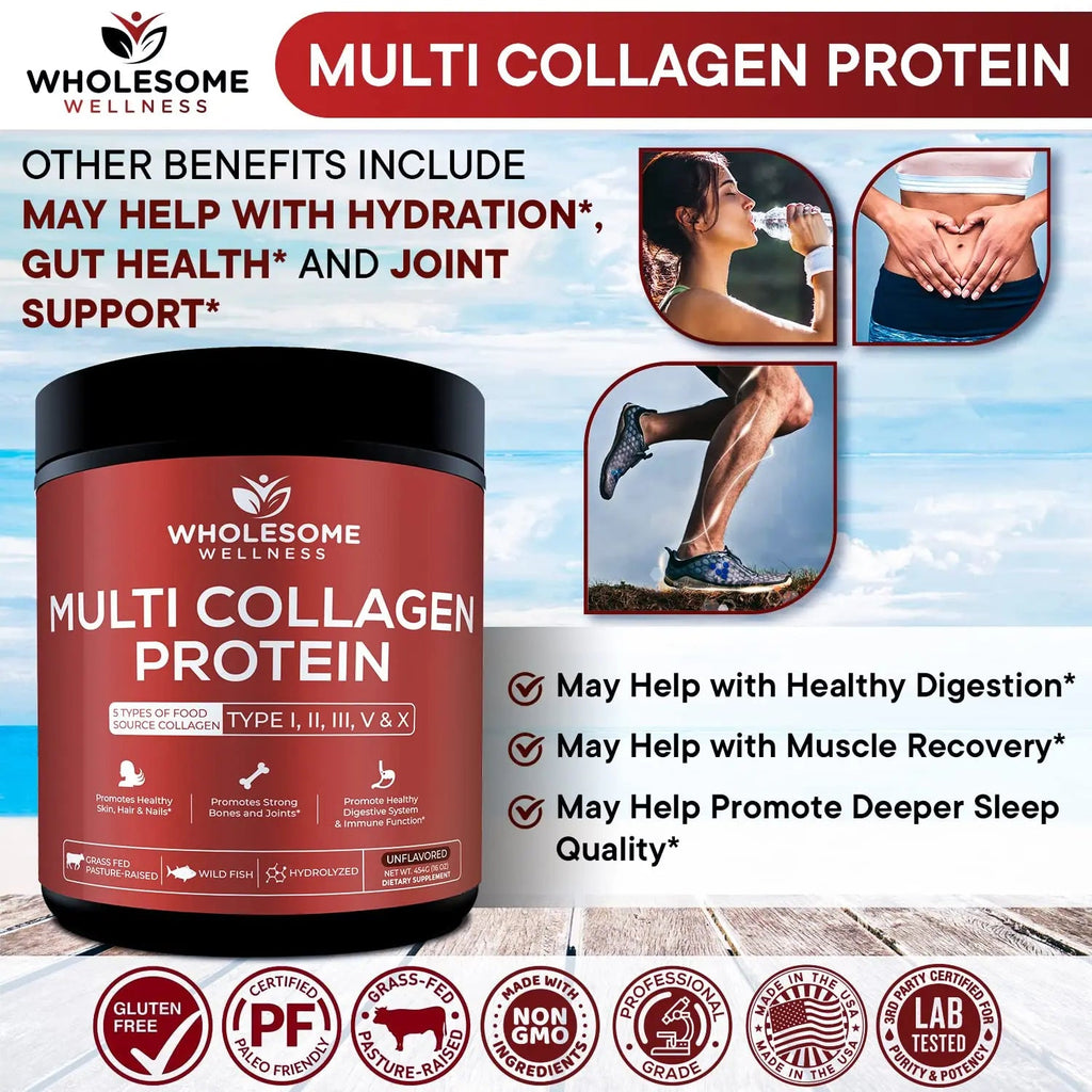 Multi Collagen Protein Powder Hydrolyzed (Type I II III V X) Grass-Fed All-in-One Super Wholesome Wellness Au supplements