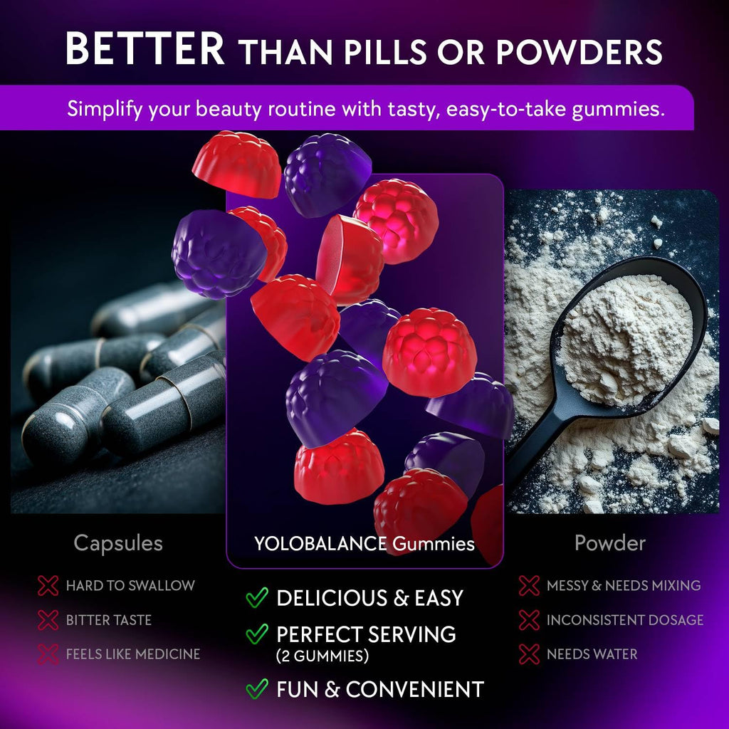 YOLOBALANCE Biotin Gummies 10000mcg for Hair Growth Support - Sugar Free Multi Collagen with Keratin, Silica & Hyaluronic Acid - Pectin Based,