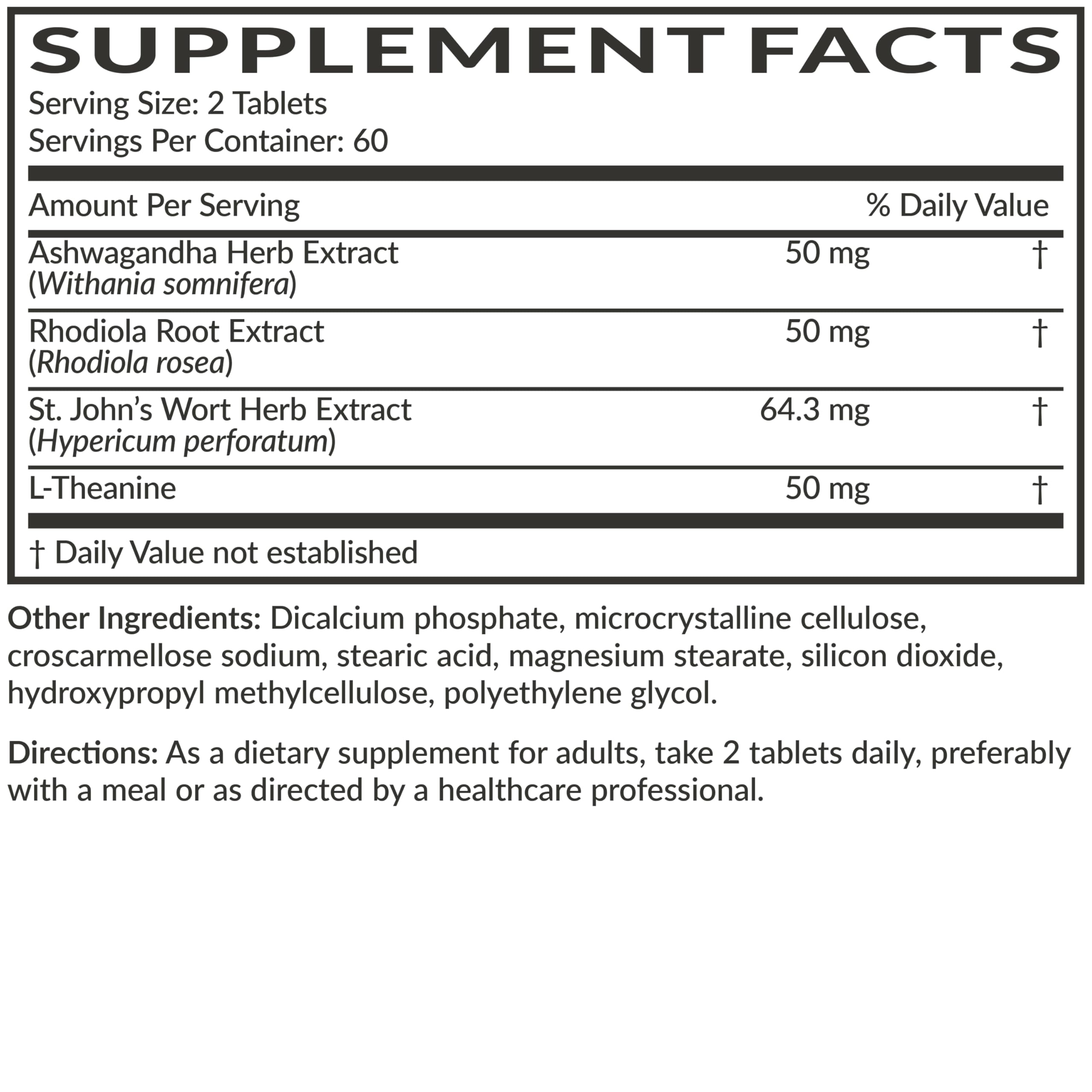 Futurebiotics Chill Pill + Ashwagandha, Rhodiola, St. John’s Wort, & L-Theanine - Non-GMO, 120 Vegetarian Tablets