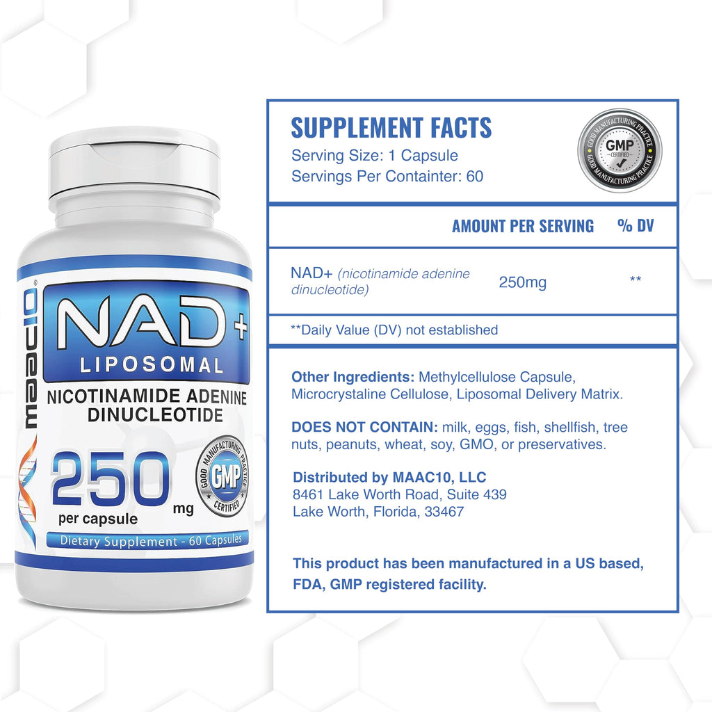 MAAC10 Liposomal NAD Supplement 500mg Serving (2x250mg Capsules) Actual Nicotinamide Adenine Dinucleotide MAAC10 Au supplements