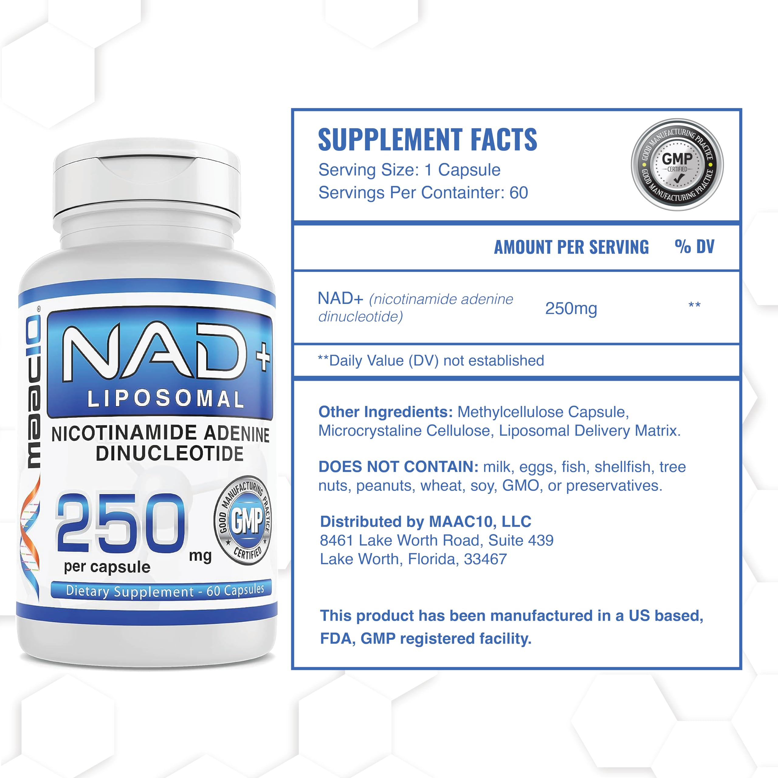 MAAC10 Liposomal NAD Supplement 500mg Serving (2x250mg Capsules) Actual Nicotinamide Adenine Dinucleotide MAAC10 Au supplements