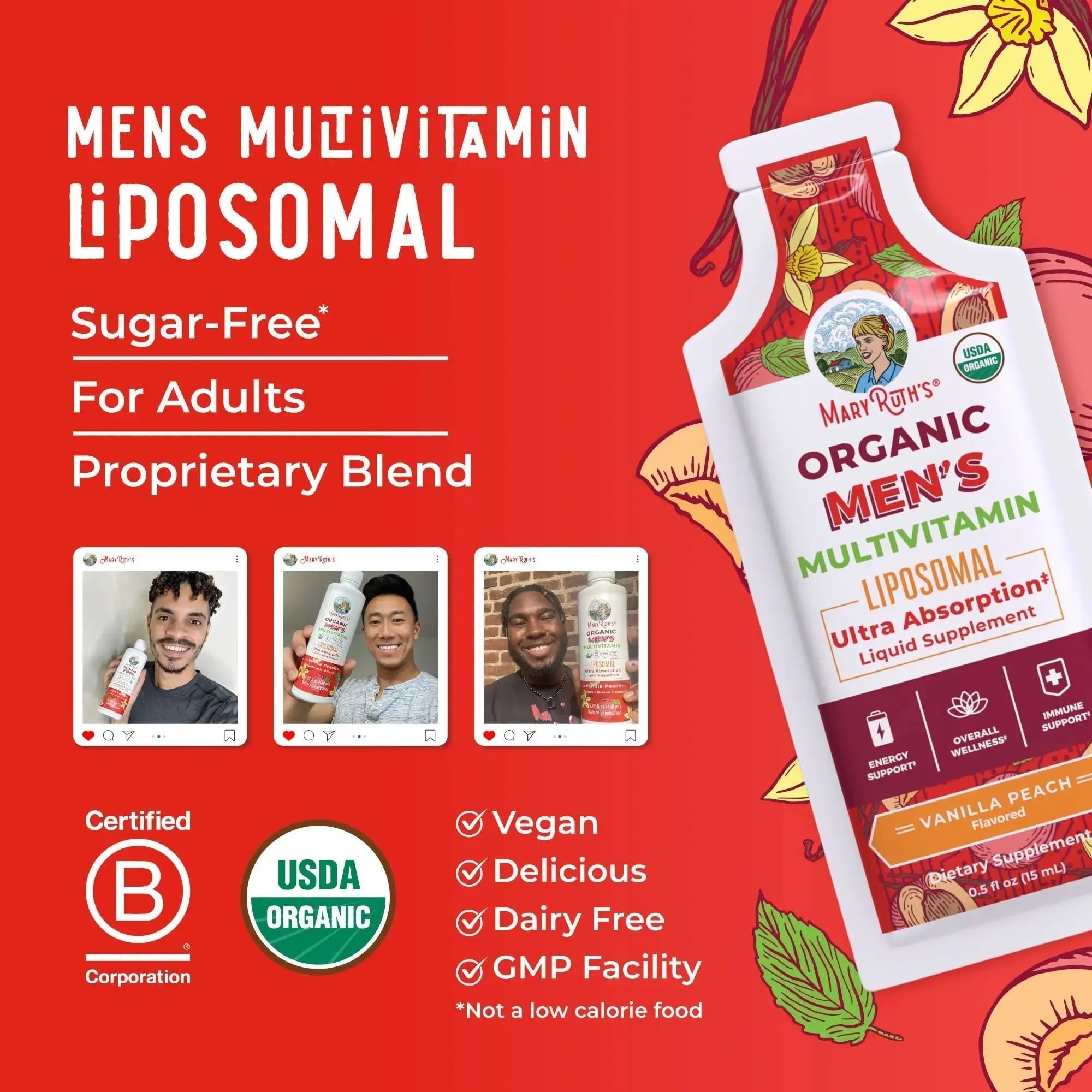 MaryRuth Organics Multivitamin for Men | USDA Organic | Sugar Free Mens Multivitamin Liposomal | Liquid Vitamins for Men | MARYRUTH'S Au supplements