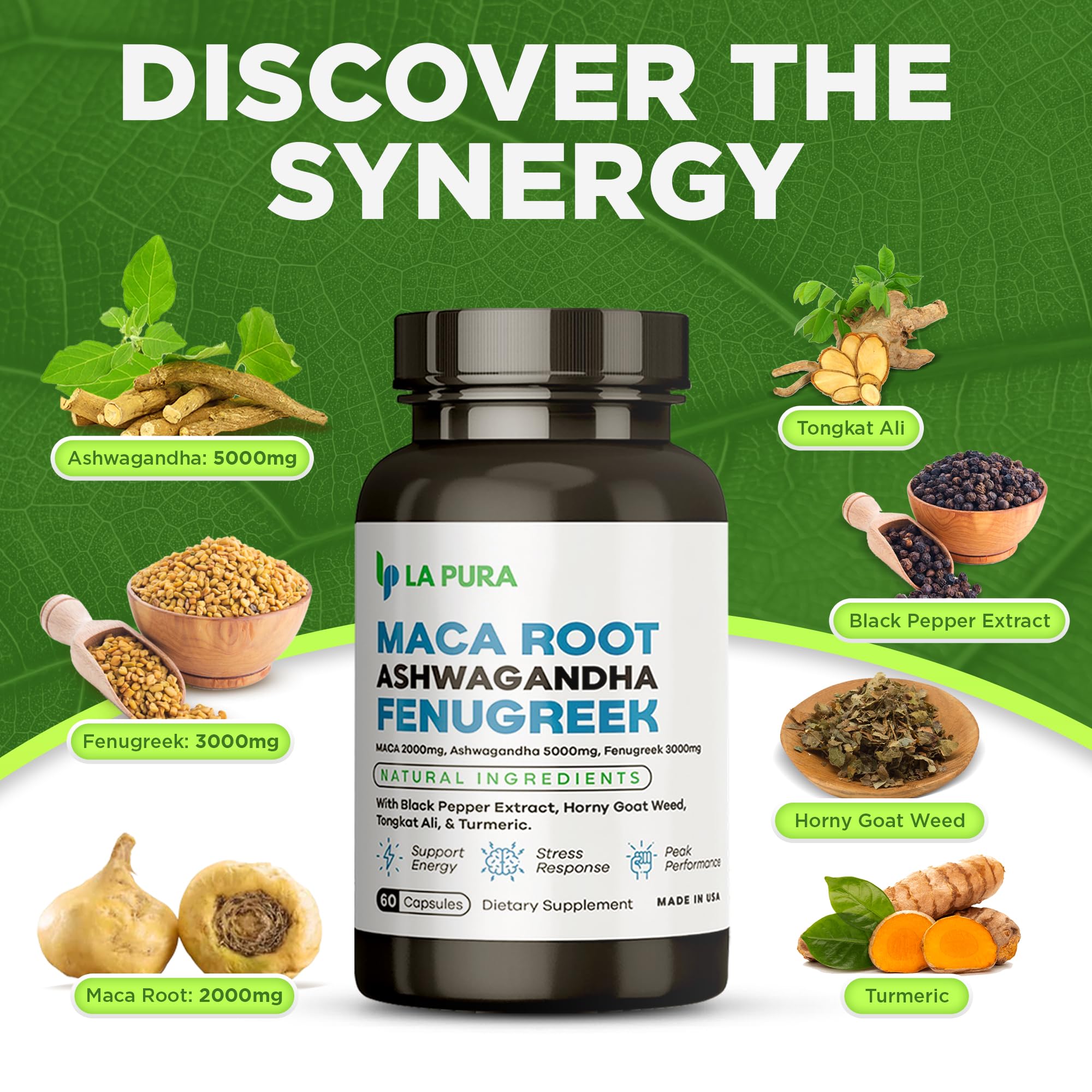 LaPura Ashwagandha 5000mg Maca Root 2000mg Fenugreek 3000mg Supplement LaPura Au supplements
