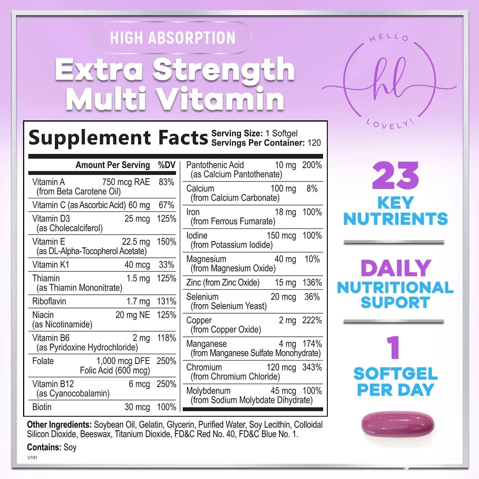 Multivitamin For Women - Complete Daily Woman's Multivitamins with Biotin, Calcium, Folic Acid, Iron, Zinc, Vitamin A, C, D, E & B Vitamins Hello Lovely! Au supplements