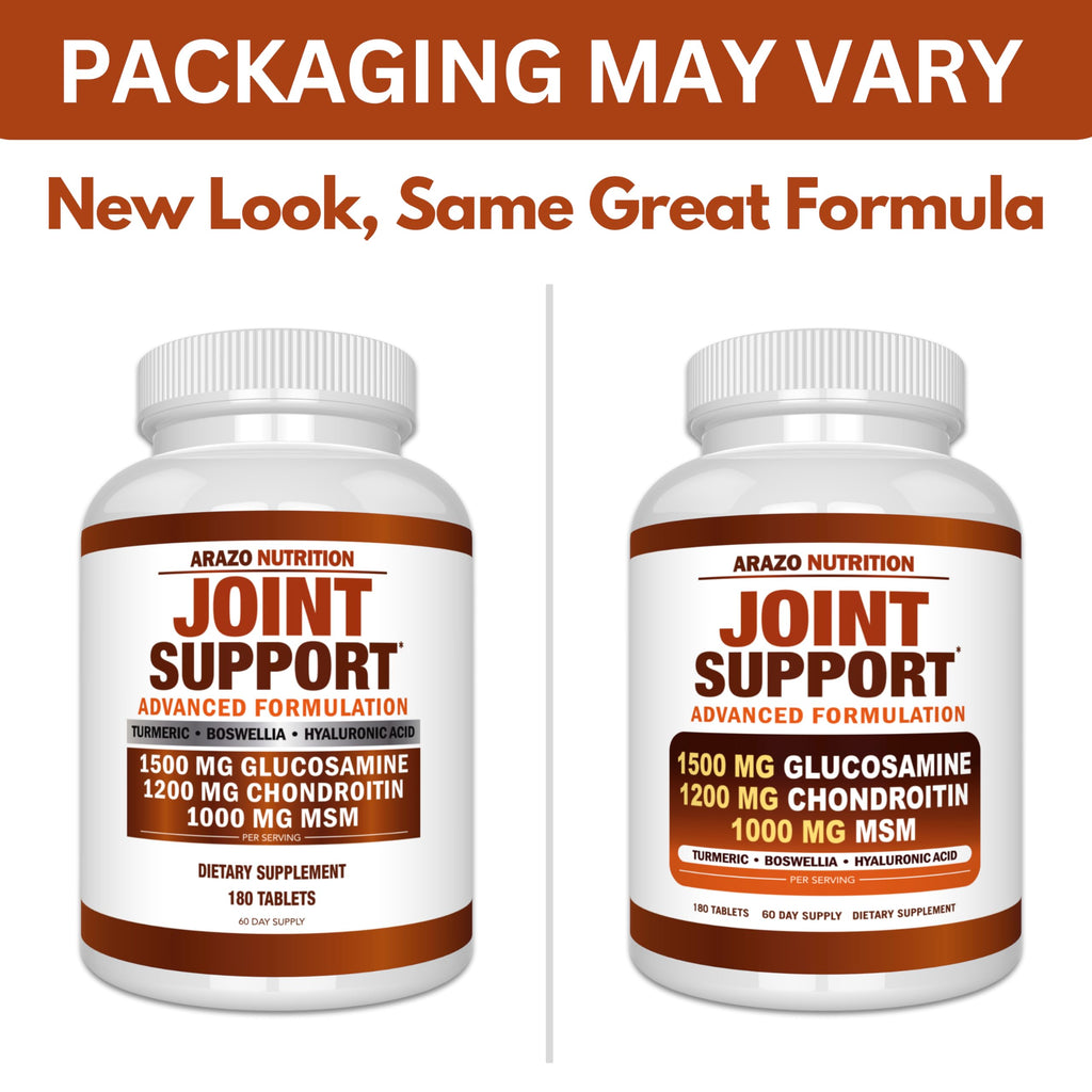 Arazo Nutrition Glucosamine Chondroitin Turmeric Msm Boswellia - Joint Support Supplement for Relief 180 Tablets for Bones, Back,