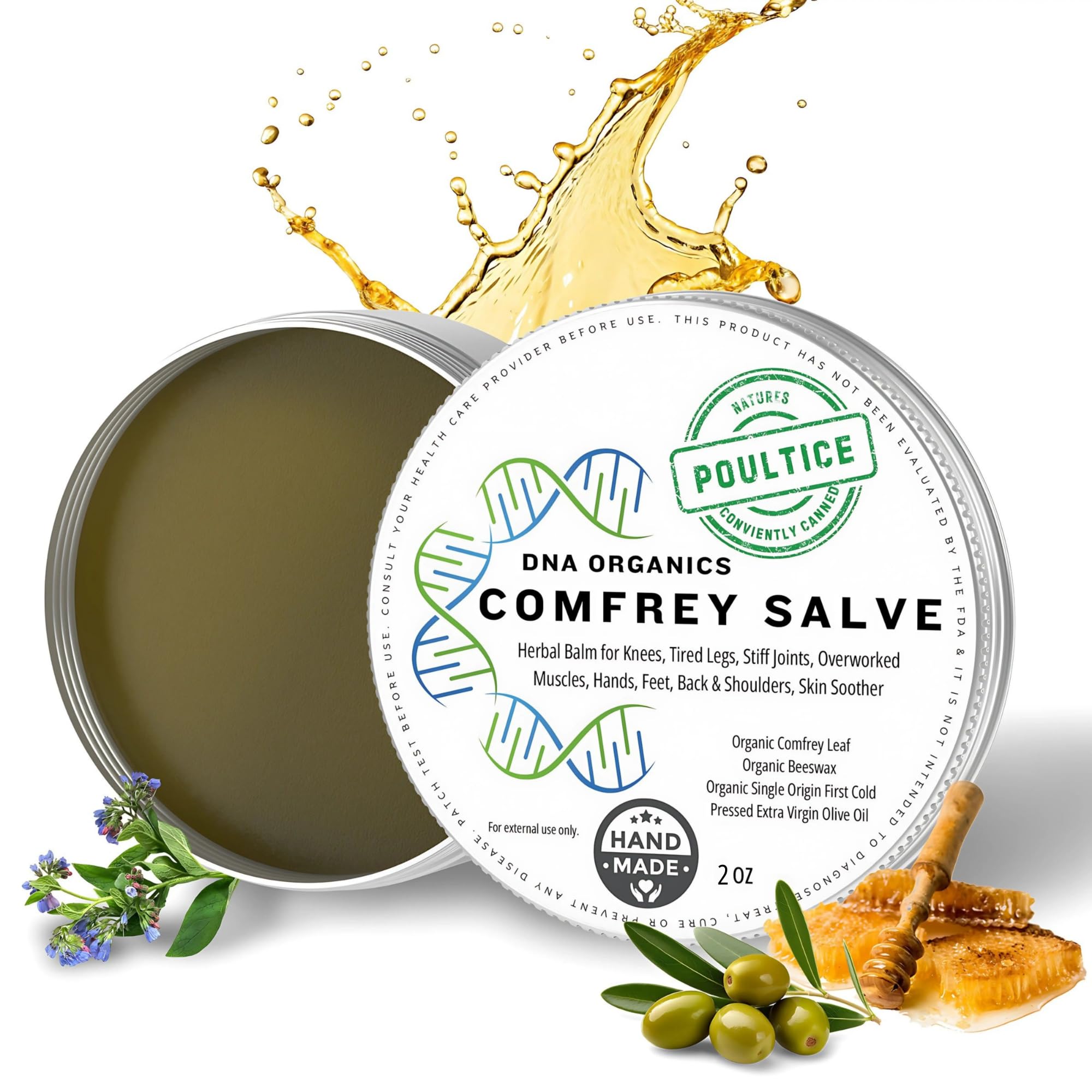 DNA Organics Comfrey Salve Ointment 2oz – Organic Herbal Salve for Bones, Muscles, Joints, Knees, Skin & Tattoo Care. Herbal Balm for Soothing Relief. Handcrafted, Slow-Infused, No Chemical Fillers Wild Castle Au supplements