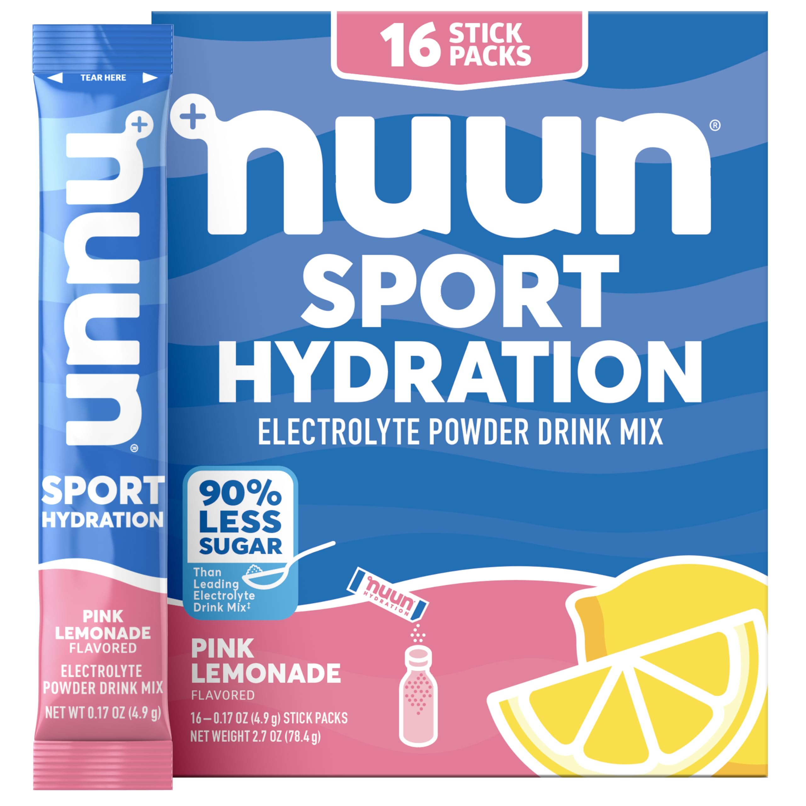 Nuun Sport Electrolyte Powder Packets with Magnesium, Calcium, Potassium, Chloride, and Sodium, Hydration Packets for On-the-Go, Pink Lemonade Flavor, Gluten Free & Vegan,