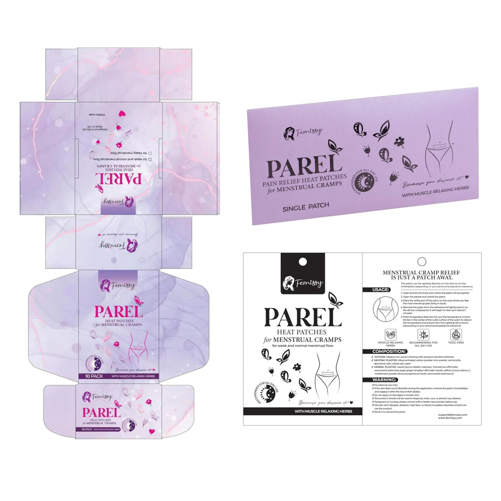 Heat Patches for Menstrual Cramps Based on Flow Strength, 10 Period Patches for Weak & Normal Flow & 1 Single Patch with Natural Herbs & Oils; Disposable Stick On Heating Pads Cramp-Free Period Femissy Au supplements