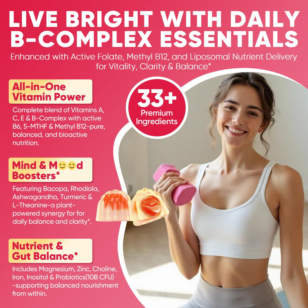 Methylated Vitamin B Complex Gummies for Women & Men, High Dose 2000 mcg Methyl B12, Liposomal Super All B Vitamins Methylfolate, B1, B2, B3, B5, B6, B7, Vitamin C,