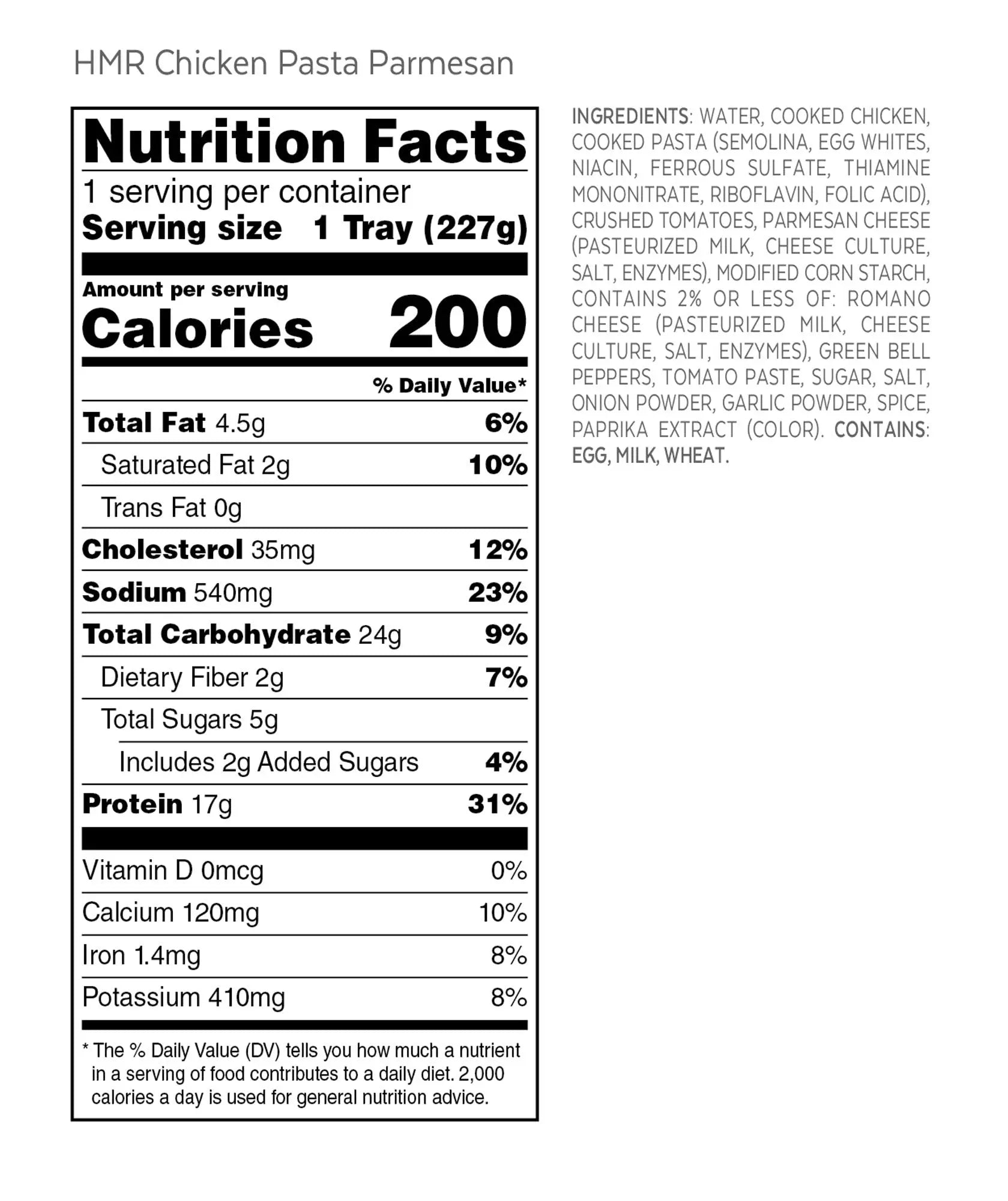 HMR Chicken Pasta Parmesan Entrée | Pre-packaged Lunch or Dinner to Support Weight Loss HMR Au supplements