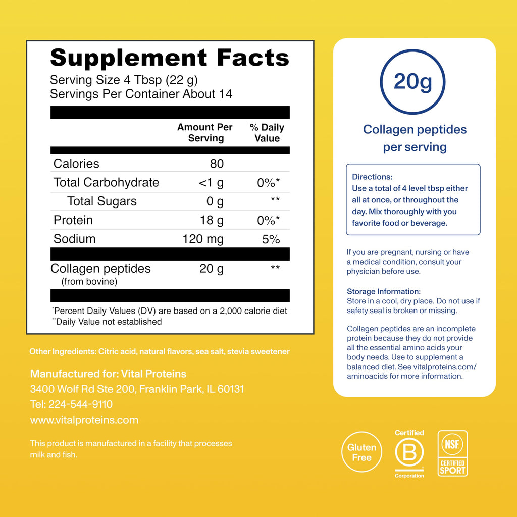 Vital Proteins Collagen Peptides Powder, Collagen Supplements, Hair & Skin Health, 14 Servings, Lemon