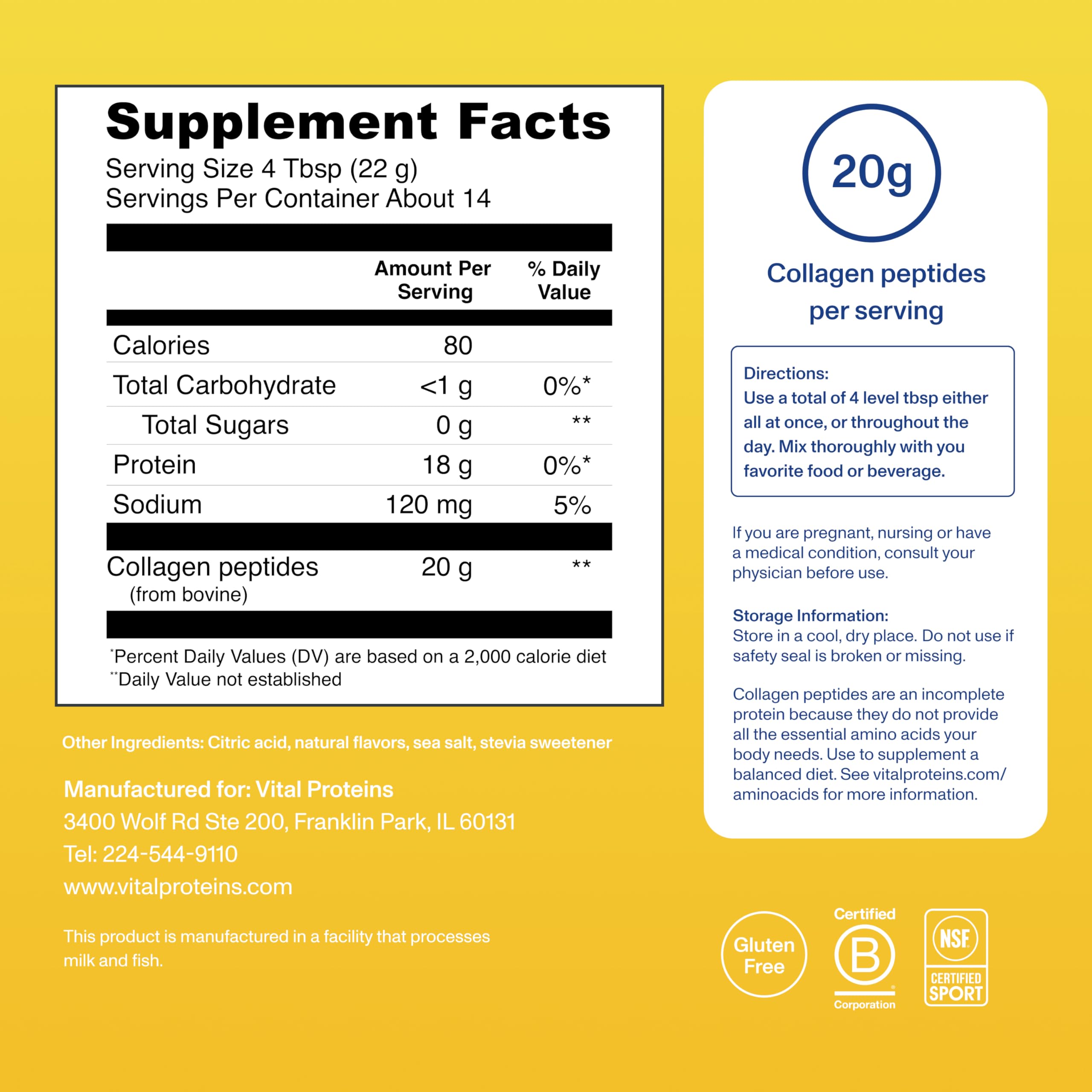 Vital Proteins Collagen Peptides Powder, Collagen Supplements, Hair & Skin Health, 14 Servings, Lemon
