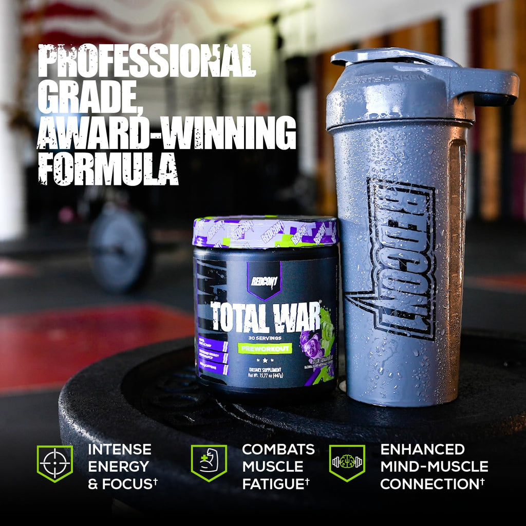 REDCON1 Total War Pre Workout, Watermelon - L Citrulline, Malic Acid, Green Tea Leaf Extract for Pump Boosting Pre Workout for Women & Men - 3.2g Beta Alanine