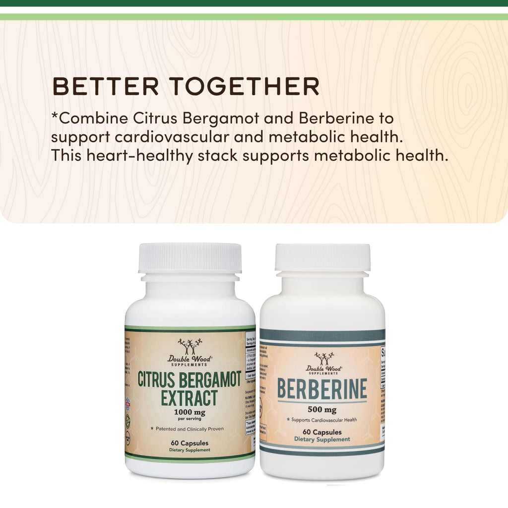 Citrus Bergamot Supplement, 1000mg, 60 Capsules - Supports Healthy Cholesterol & Triglyceride Levels - 1,000mg Servings