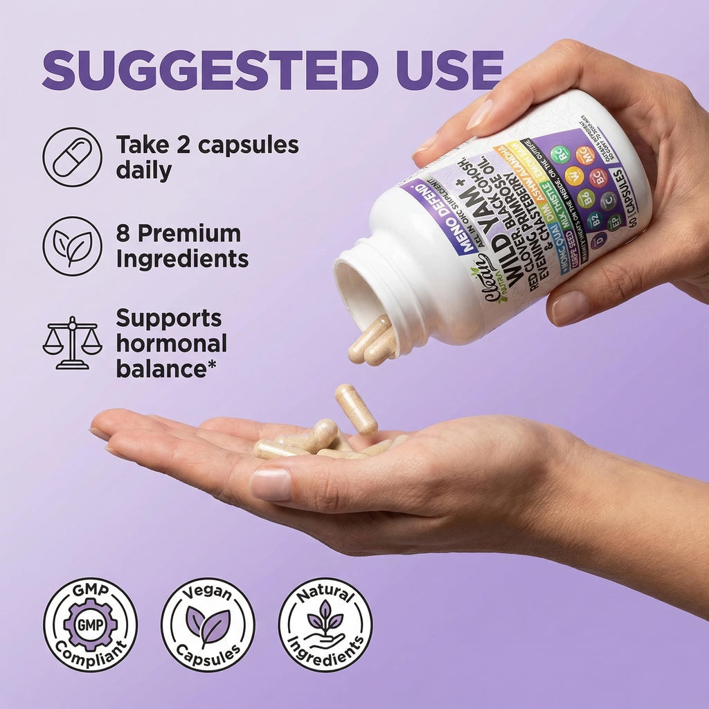 Clean Nutra Wild Yam Root Capsules with Red Clover Black Cohosh Evening Primrose Oil Chasteberry Dong Quai DIM Ashwagandha Grape Seed Extract Milk Thistle Lemon Balm