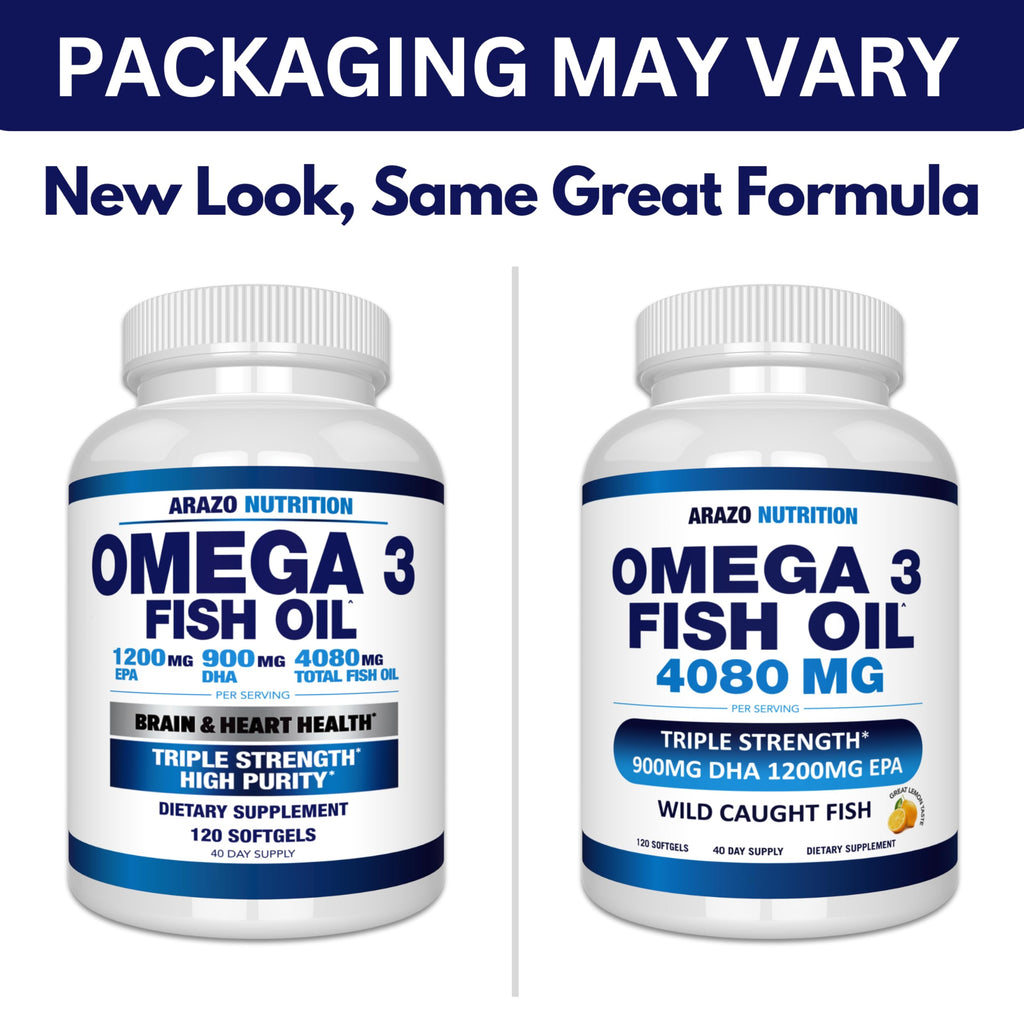 Arazo Nutrition Wild Caught Omega-3 Fish Oil Concentrate – 4,080mg per Serving – High EPA 1200mg & DHA 900mg