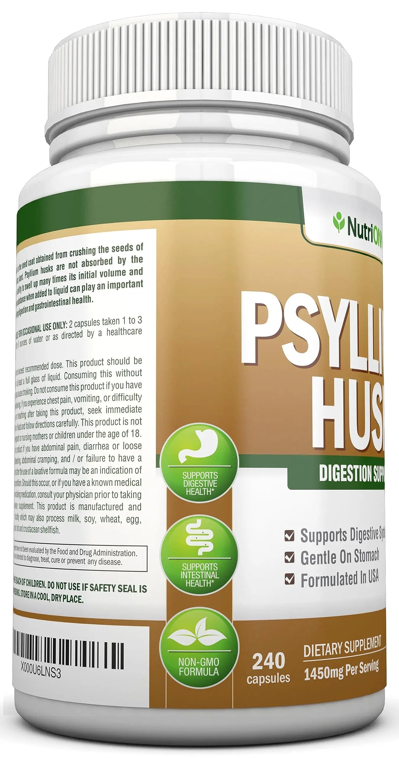 NutriONN PSYLLIUM Husk Capsules - 1450mg Per Serving - 240 Capsules - Double Strength NutriONN Au supplements