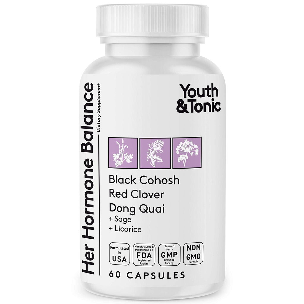 Youth & Tonic Her Hormone Balance – Menopause Supplement for Women, Perimenopause Support, Non-Hormonal Herbal Formula with Black Cohosh for Hot Flashes & Night Sweats, 60 Capsules Youth & Tonic Au supplements
