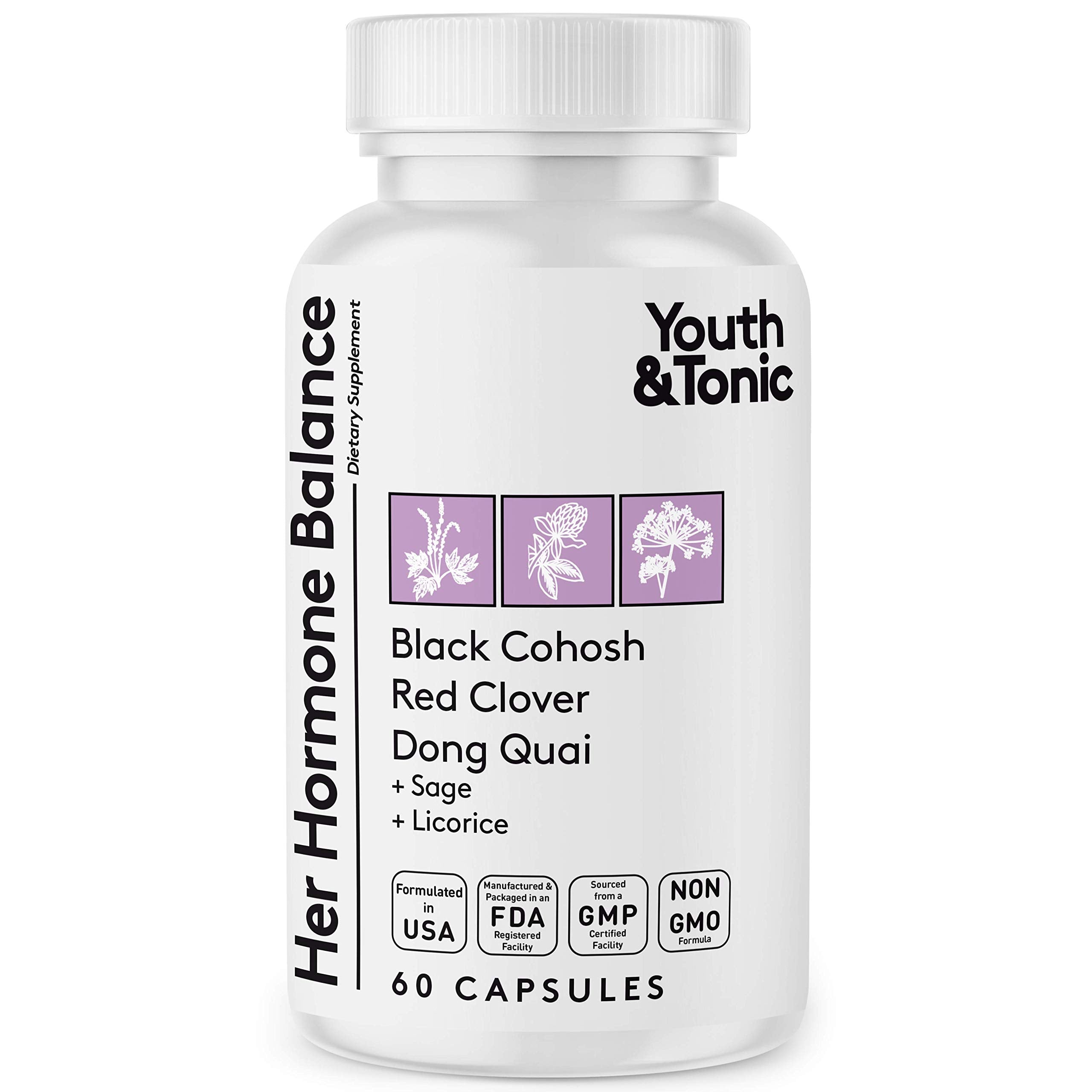 Youth & Tonic Her Hormone Balance – Menopause Supplement for Women, Perimenopause Support, Non-Hormonal Herbal Formula with Black Cohosh for Hot Flashes & Night Sweats, 60 Capsules Youth & Tonic Au supplements